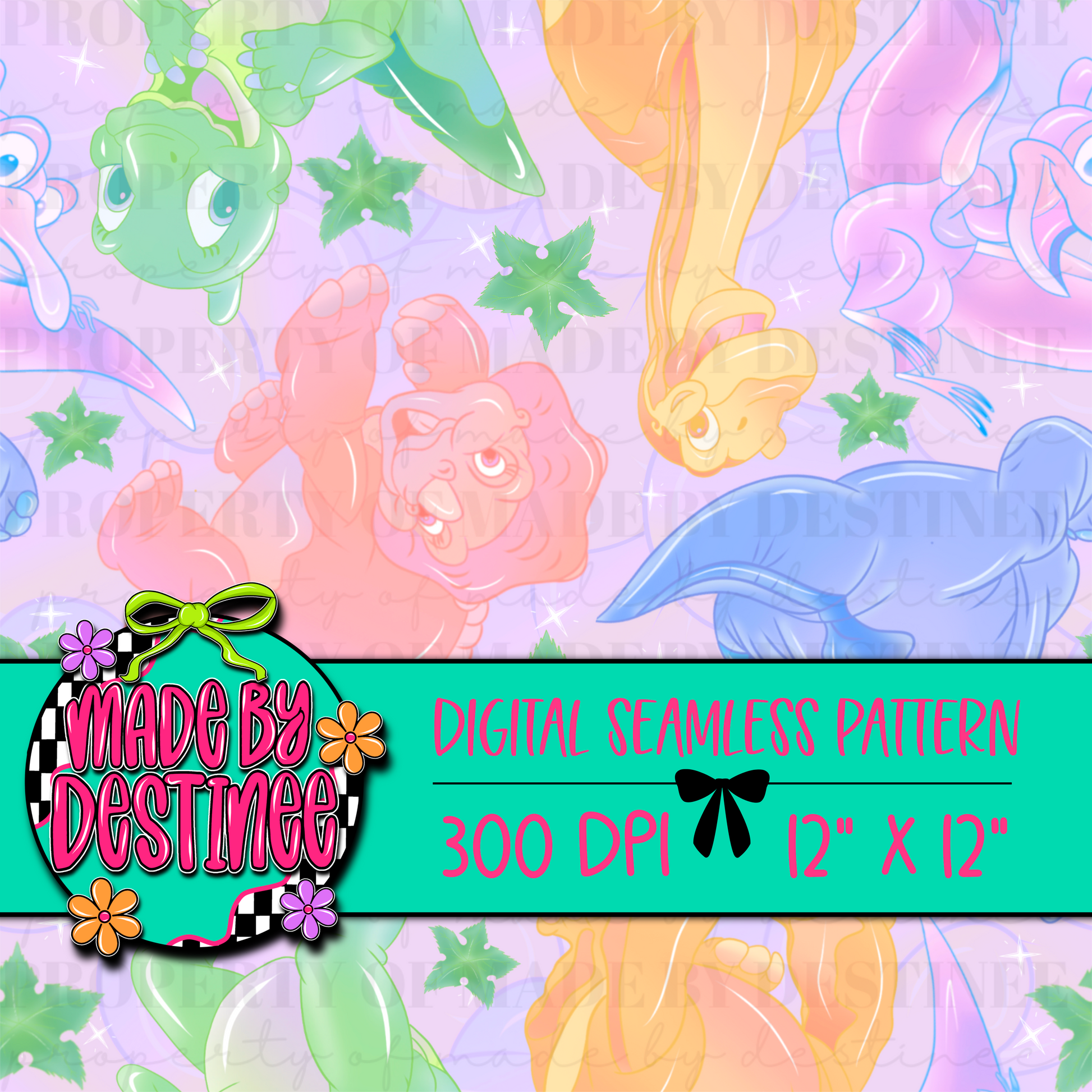 Pastel Dinosaur Seamless Digital Pattern | Cute Prehistoric Cartoon PNG