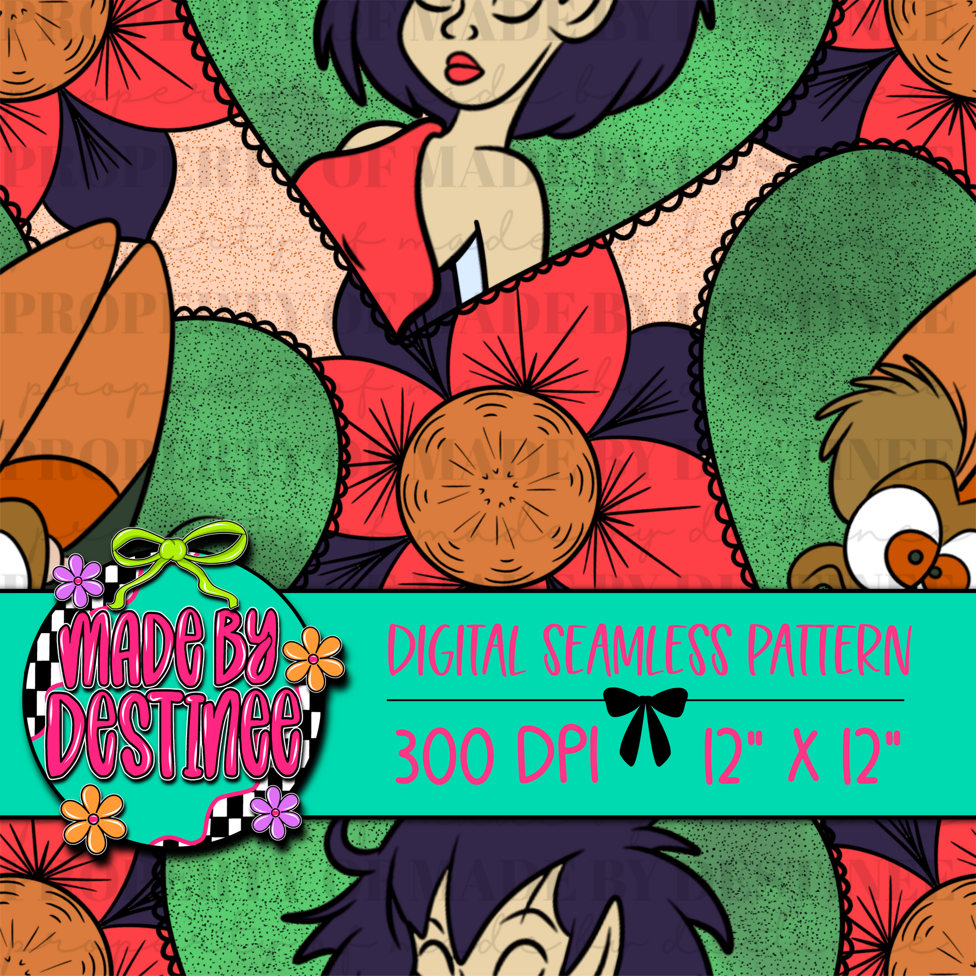 Retro Cartoon Seamless Digital Pattern | Spooky Cute Vampire Girl PNG