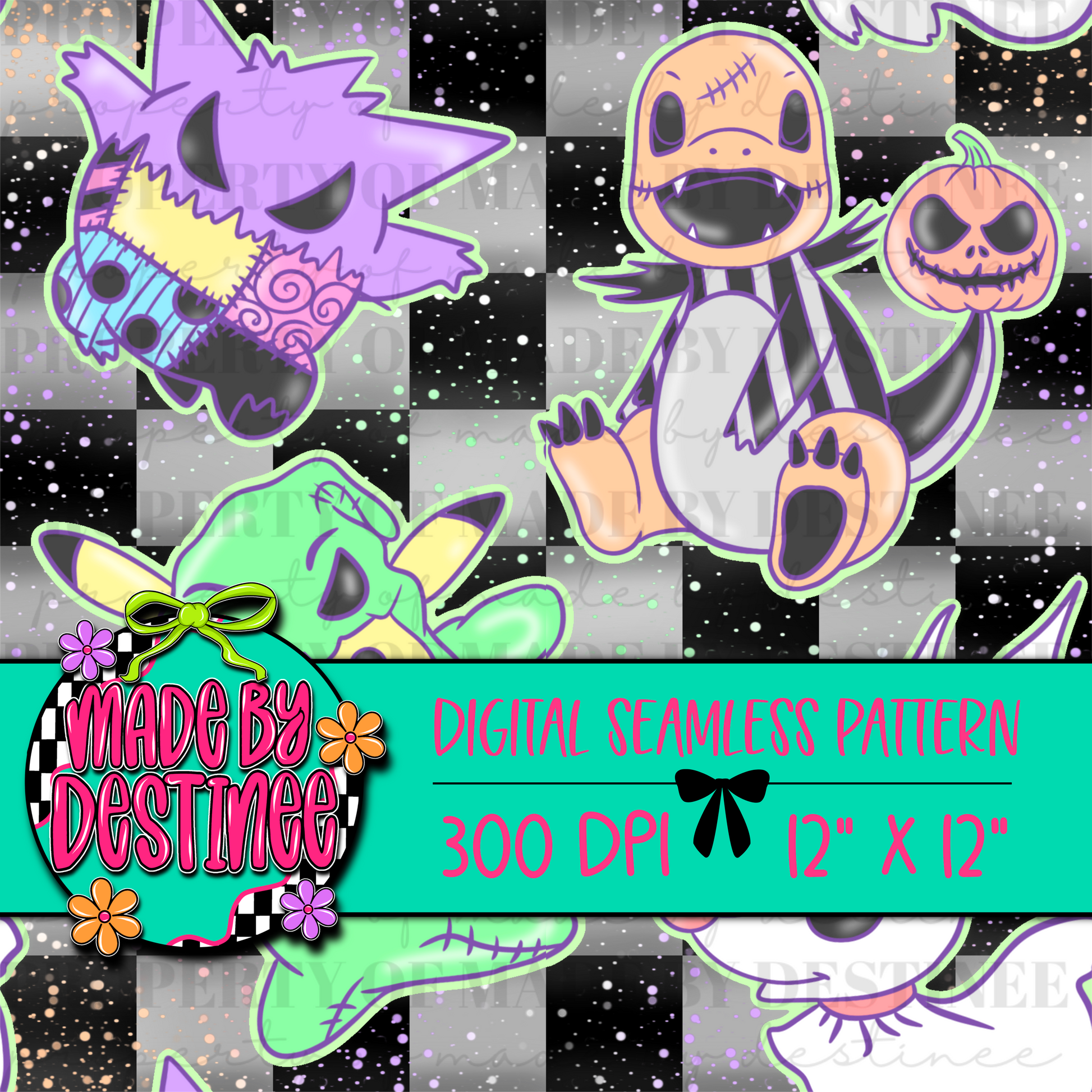 Spooky Cute Monster Seamless Digital Pattern | Pastel Goth Halloween PNG