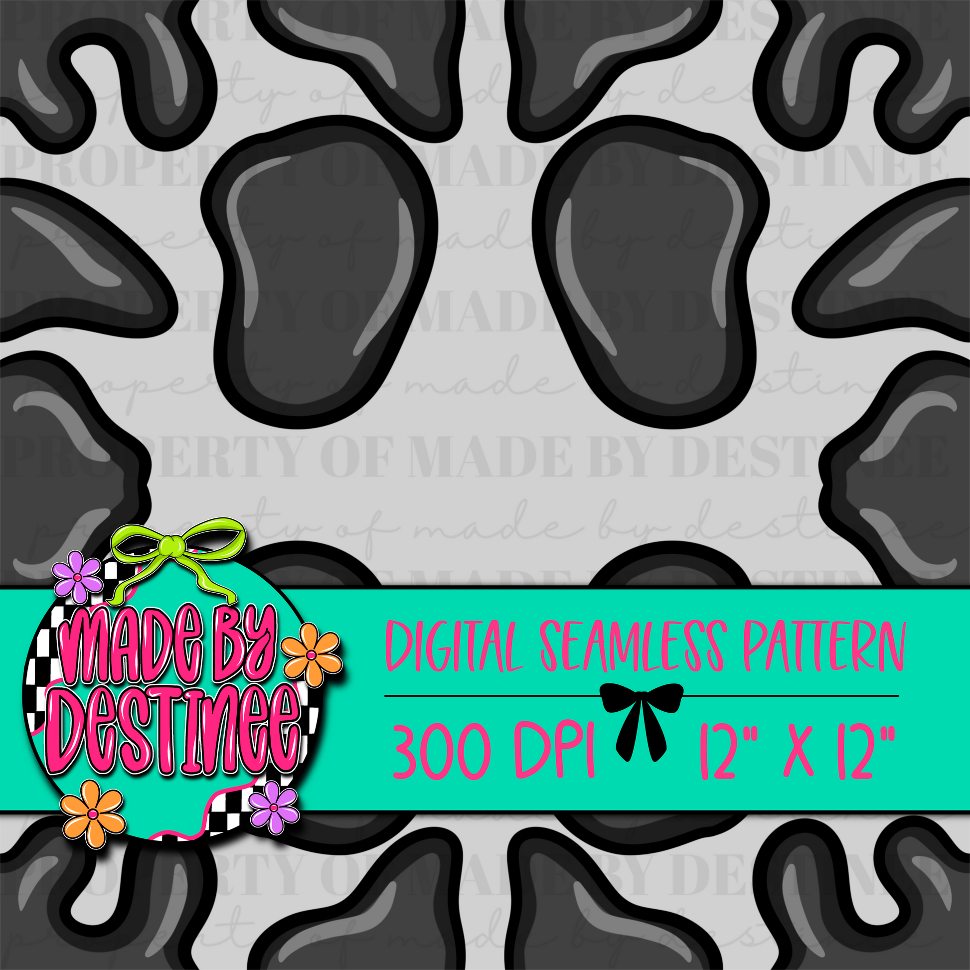 Cow Print Seamless Digital Pattern | Black Farmhouse Western PNG