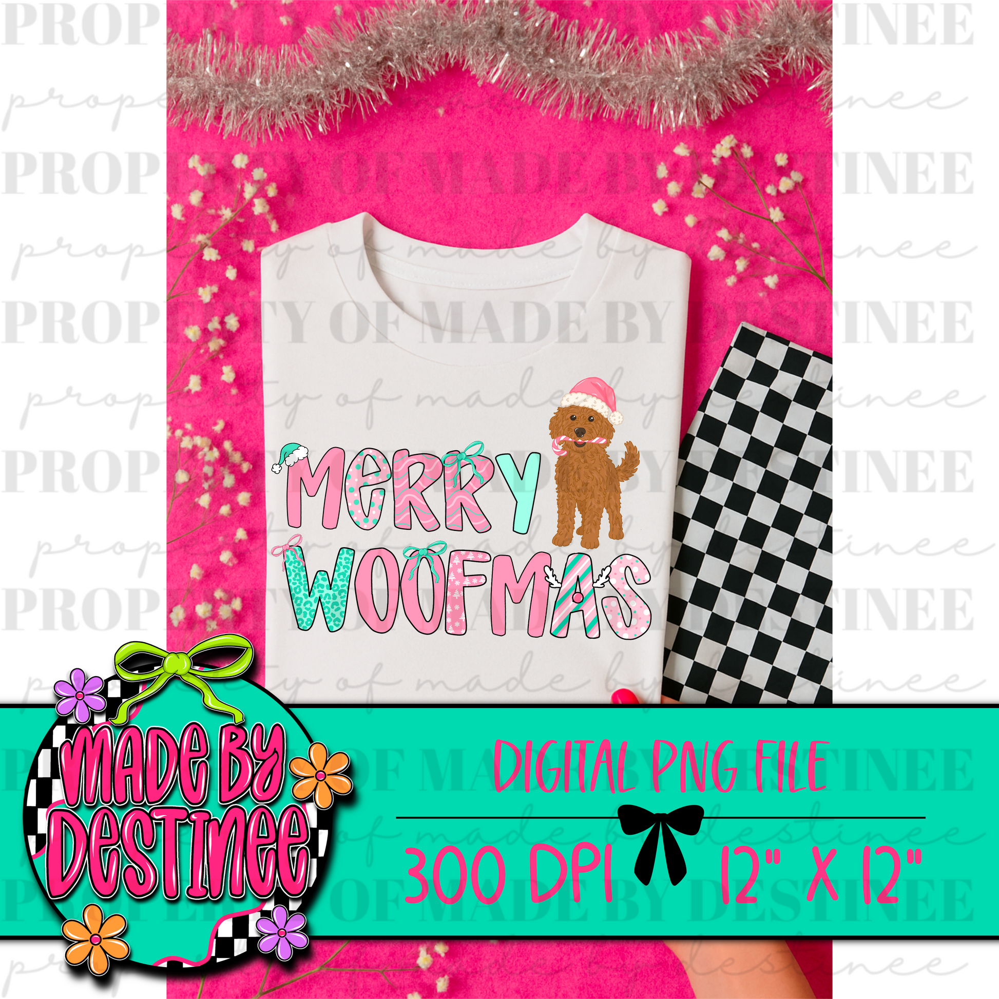 Merry Woofmas PNG | Christmas Dog Sublimation Design | Cute Doodle Puppy Holiday Digital Download