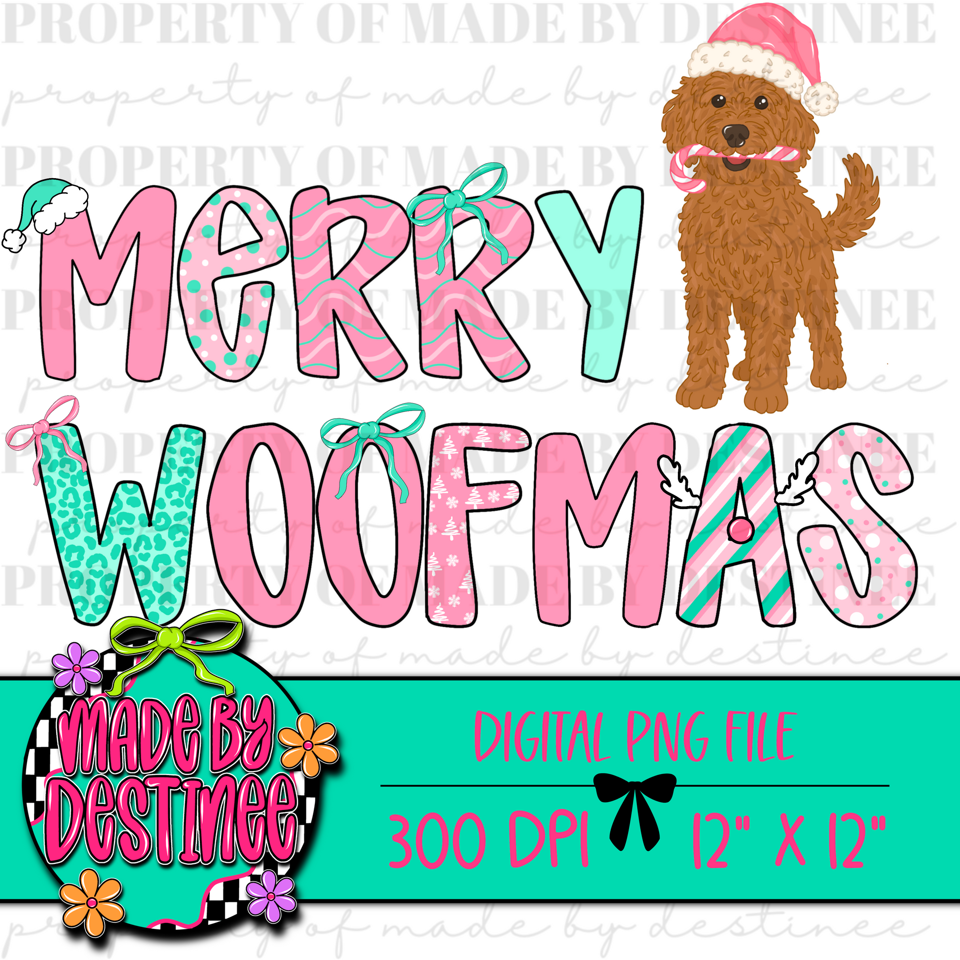 Merry Woofmas PNG | Christmas Dog Sublimation Design | Cute Doodle Puppy Holiday Digital Download