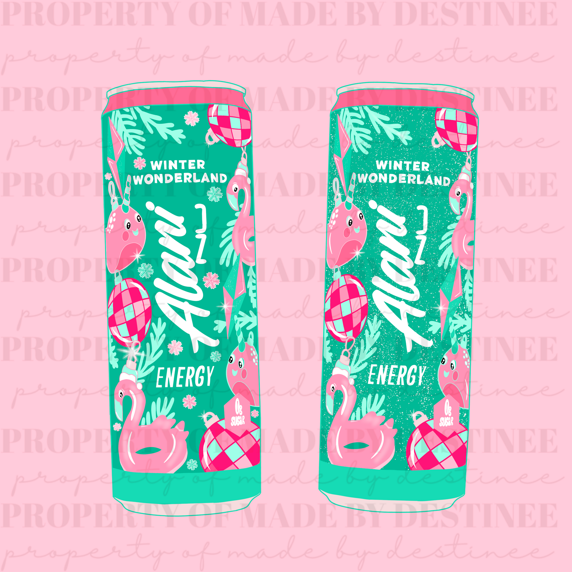 Alani Winter Wonderland Clipart PNG | Pink Flamingo Christmas Energy Drink Digital Download | Sublimation Element