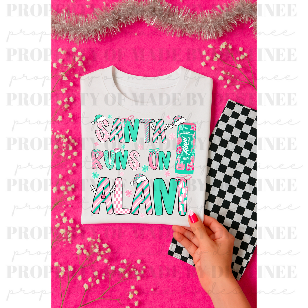 Santa Runs on Alani PNG | Funny Christmas Energy Drink Sublimation Design | Holiday Digital Download