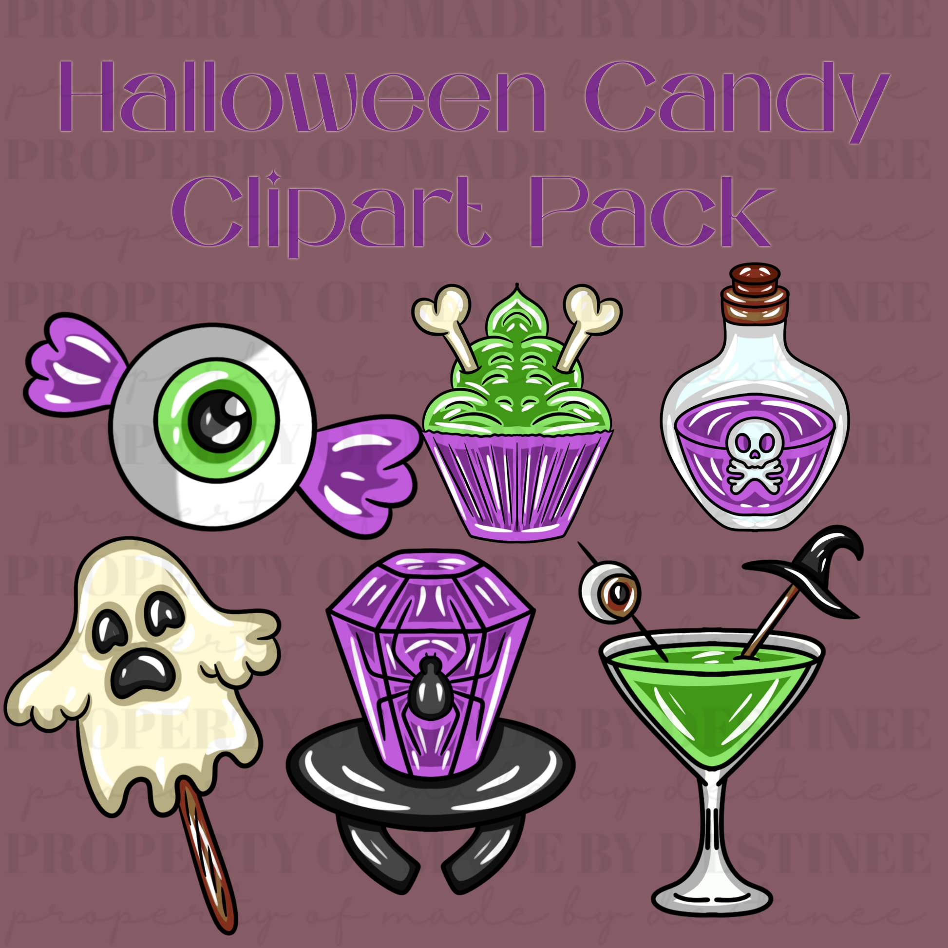 Halloween Candy Clipart Pack | Spooky Sweets PNGs | Eyeball, Ghost Pop, Potion & Cupcake Digital Art