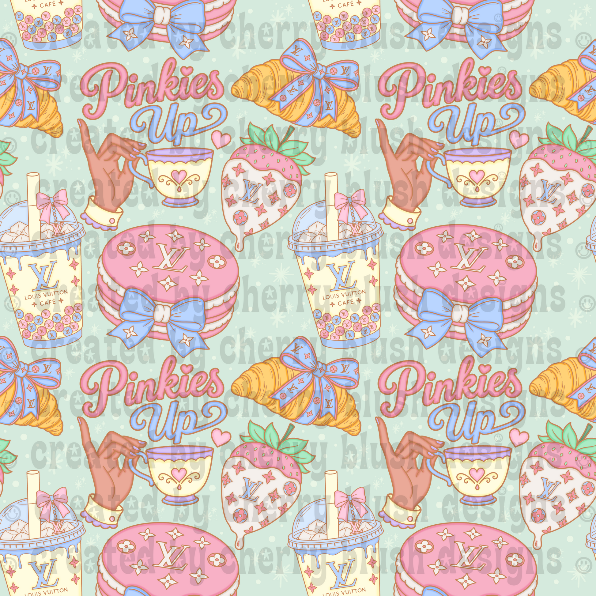 Pinkies Up Seamless Background | Coquette Café Pattern | Luxury Dessert Digital Paper