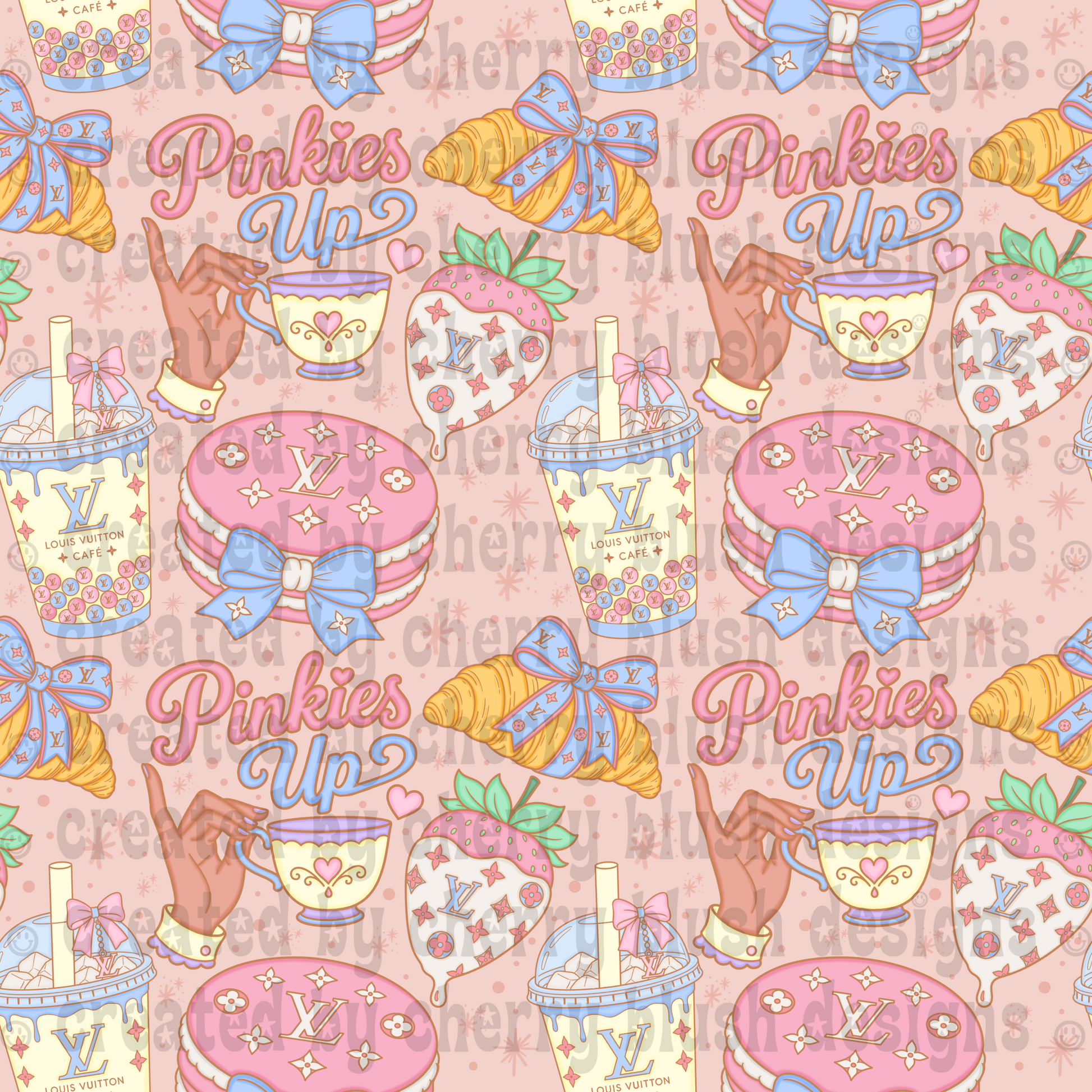 Pinkies Up Seamless Background | Coquette Café Pattern | Luxury Dessert Digital Paper