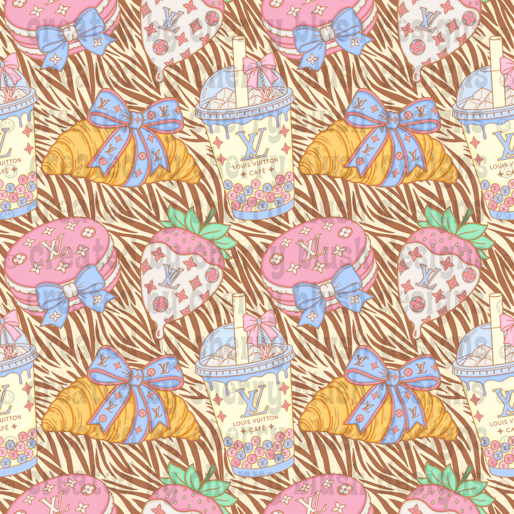 Luxe Café Icons Seamless Background | Designer Dessert Pattern | Coquette Digital Paper