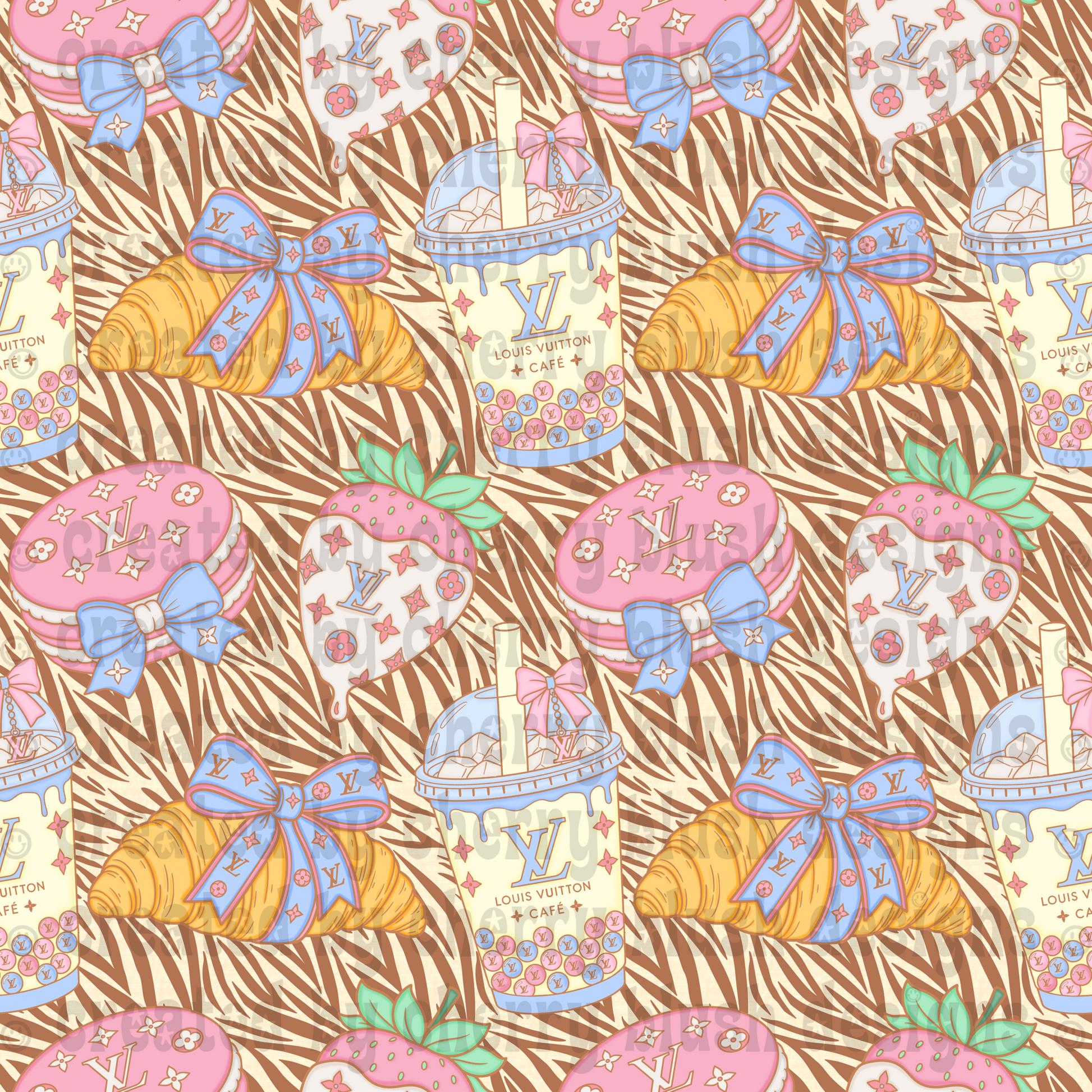 Luxe Café Icons Seamless Background | Designer Dessert Pattern | Coquette Digital Paper