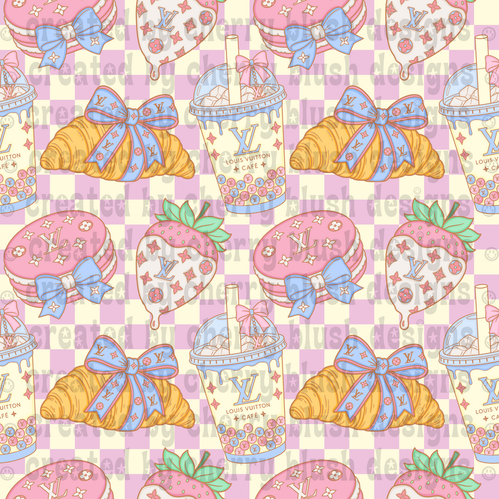 Luxe Café Icons Seamless Background | Designer Dessert Pattern | Coquette Digital Paper