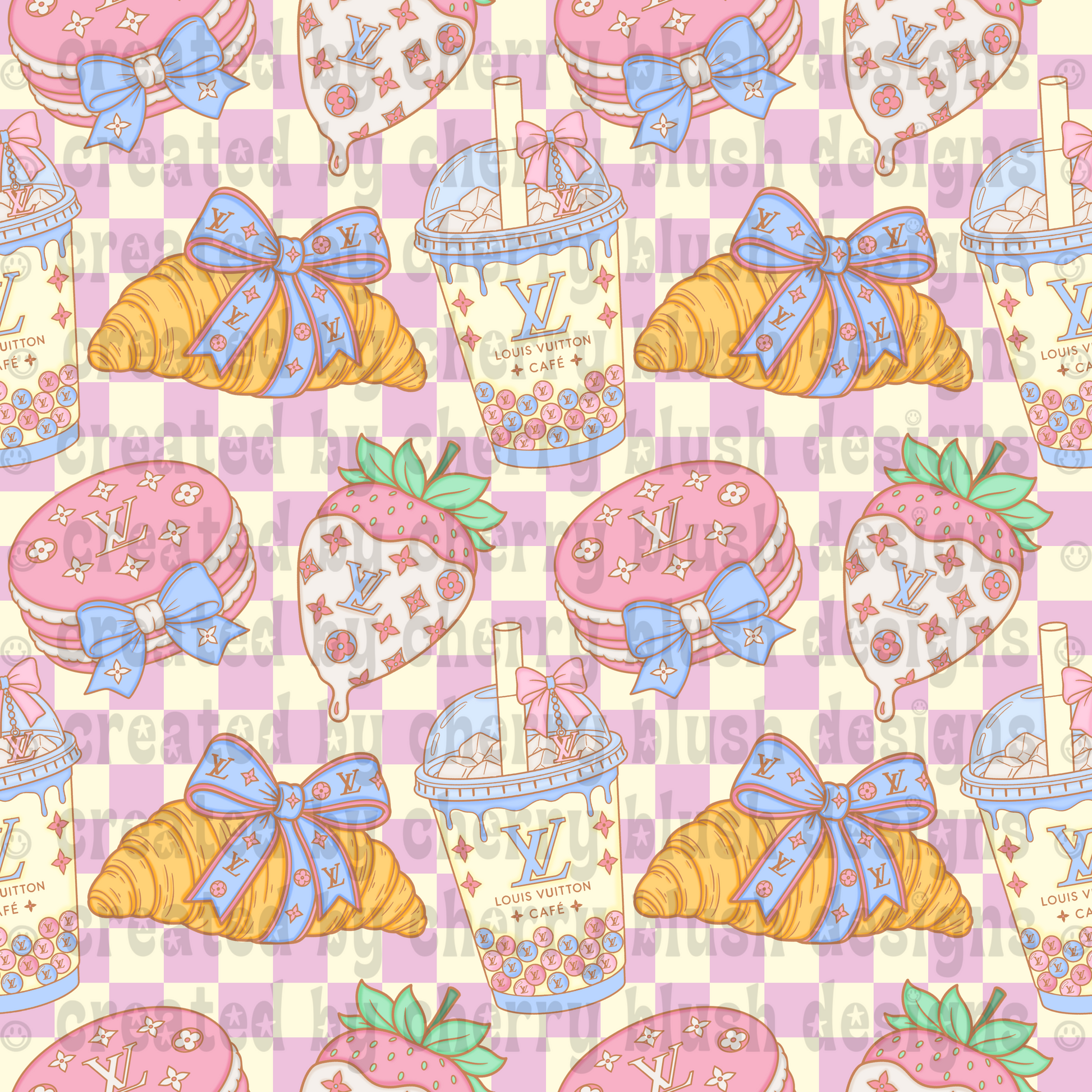 Luxe Café Icons Seamless Background | Designer Dessert Pattern | Coquette Digital Paper