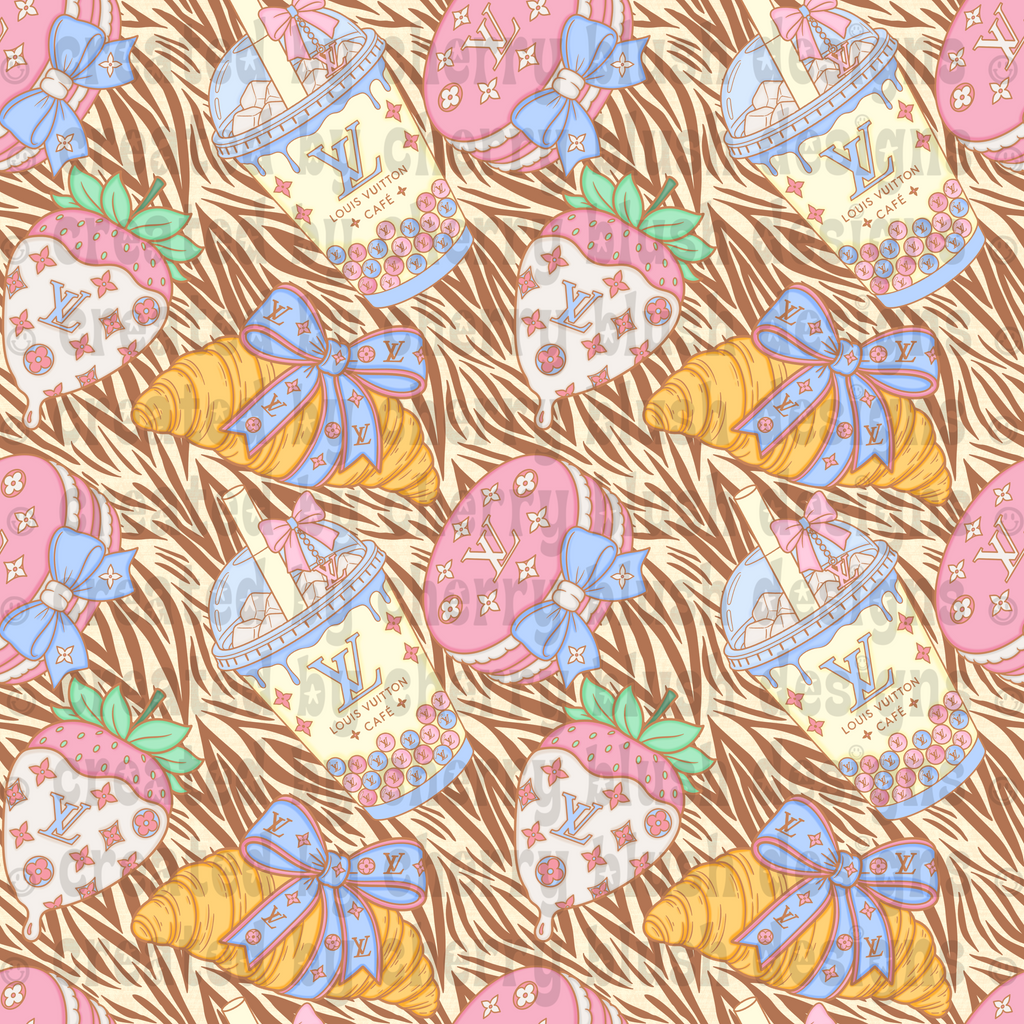 Luxe Café Tossed Seamless Background | Coquette Dessert Pattern | Luxury Digital Paper