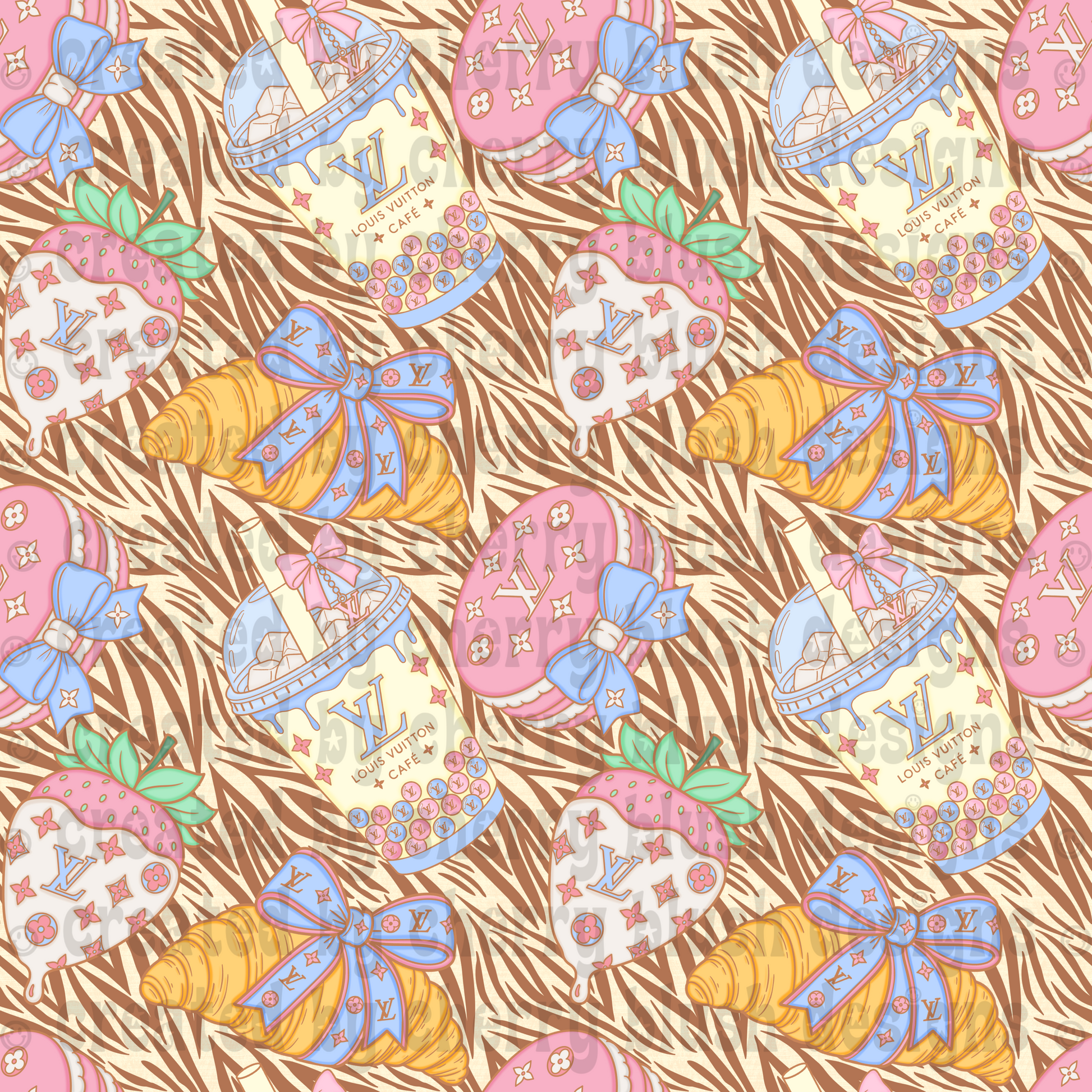 Luxe Café Tossed Seamless Background | Coquette Dessert Pattern | Luxury Digital Paper