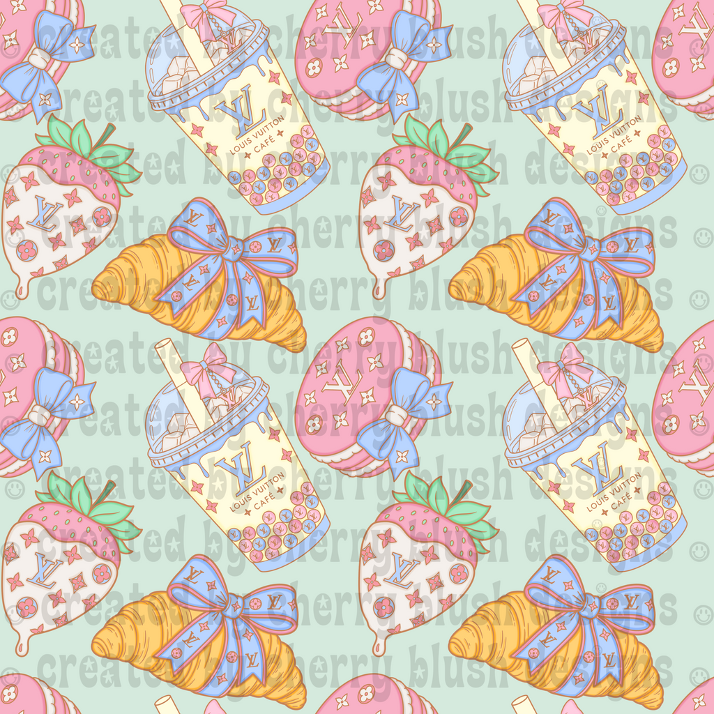 Luxe Café Tossed Seamless Background | Coquette Dessert Pattern | Luxury Digital Paper