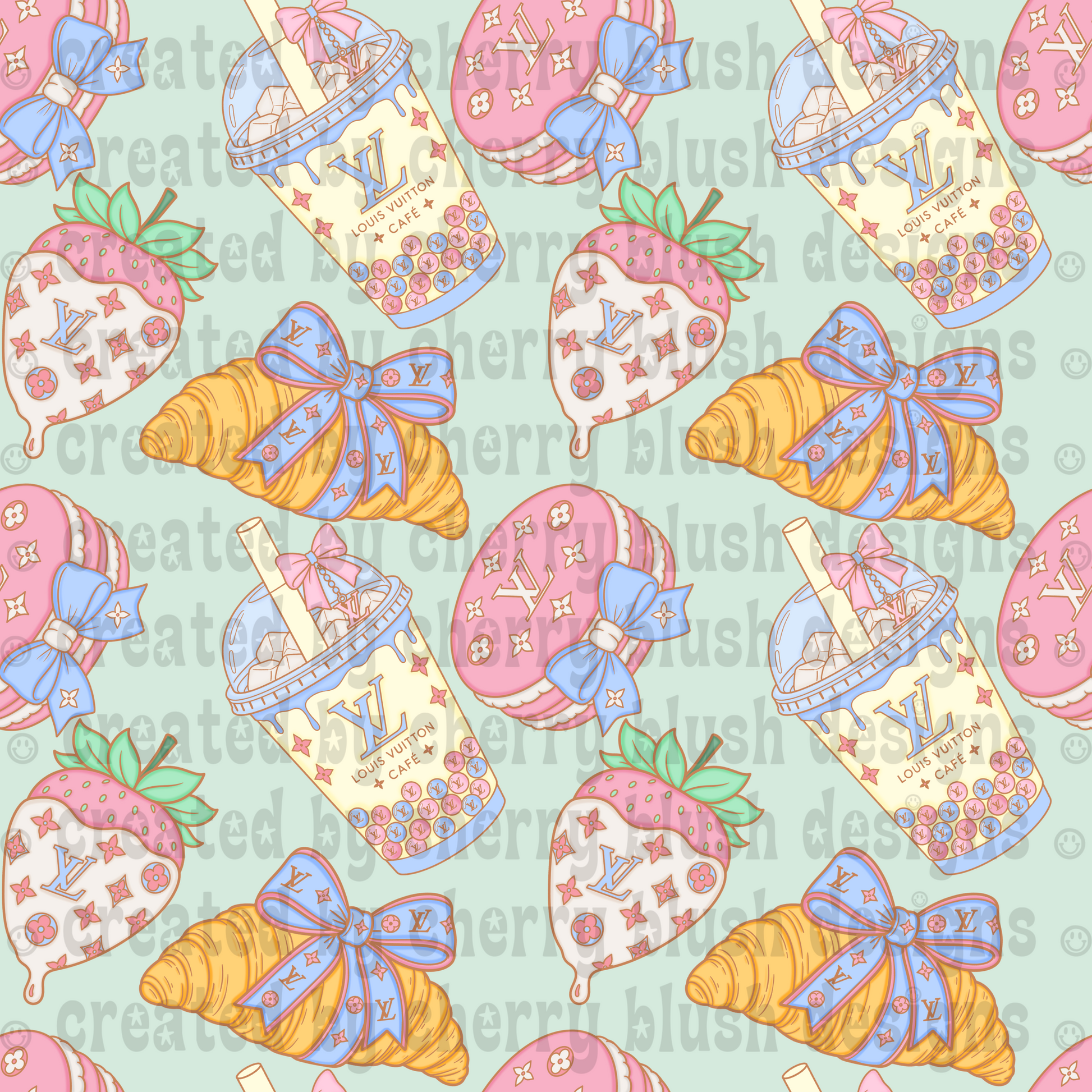 Luxe Café Tossed Seamless Background | Coquette Dessert Pattern | Luxury Digital Paper