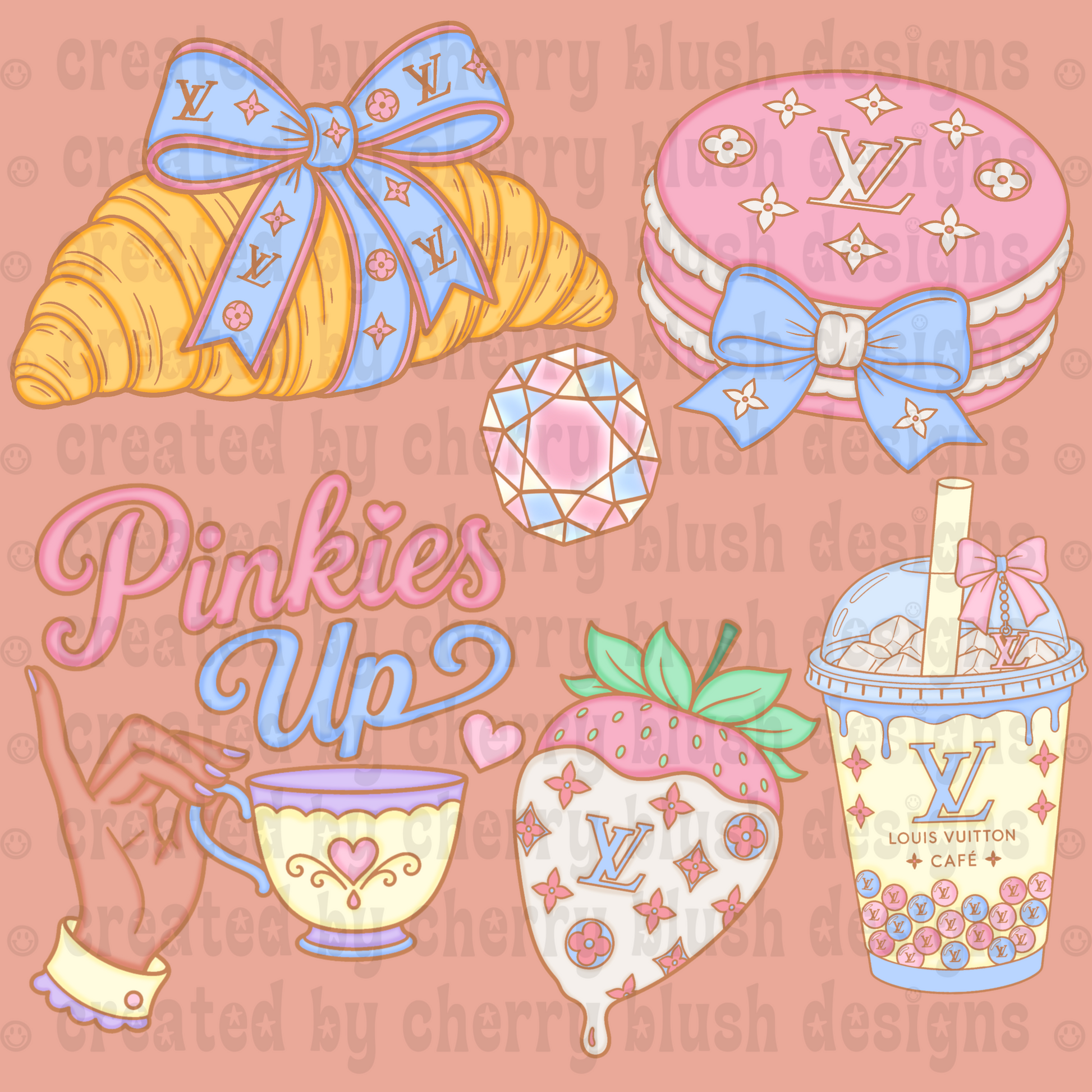 Pinkies Up Clip Art Set | Coquette Café Dessert Graphics | Luxury-Inspired PNG Bundle