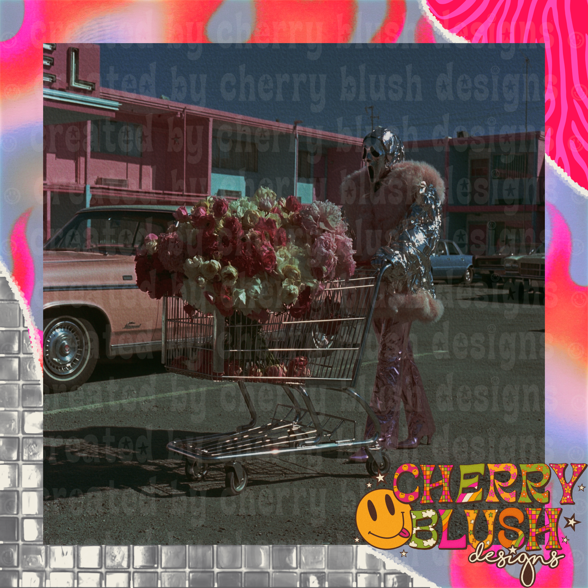 Floral Cart Horror Glam PNG | Pink Gothic Aesthetic | Commercial Use PNG