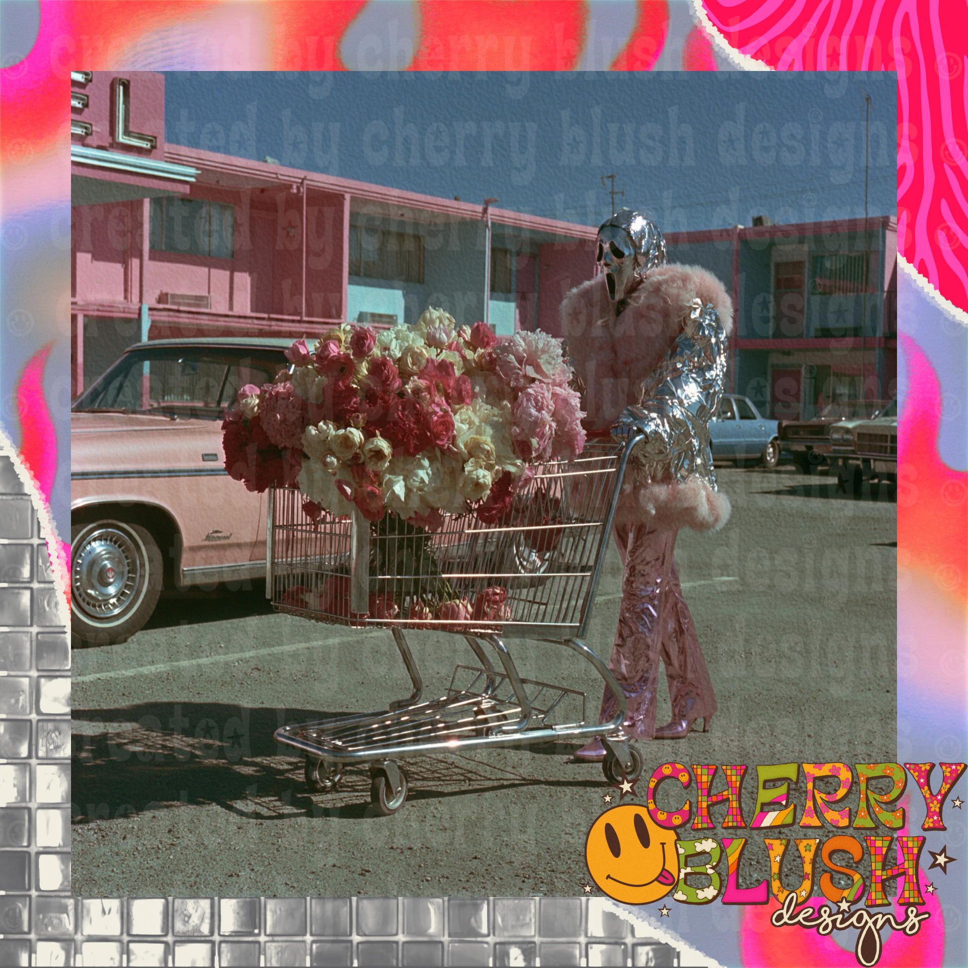 Daytime Floral Cart Horror Glam PNG | Pastel Gothic Graphic | Commercial Use PNG
