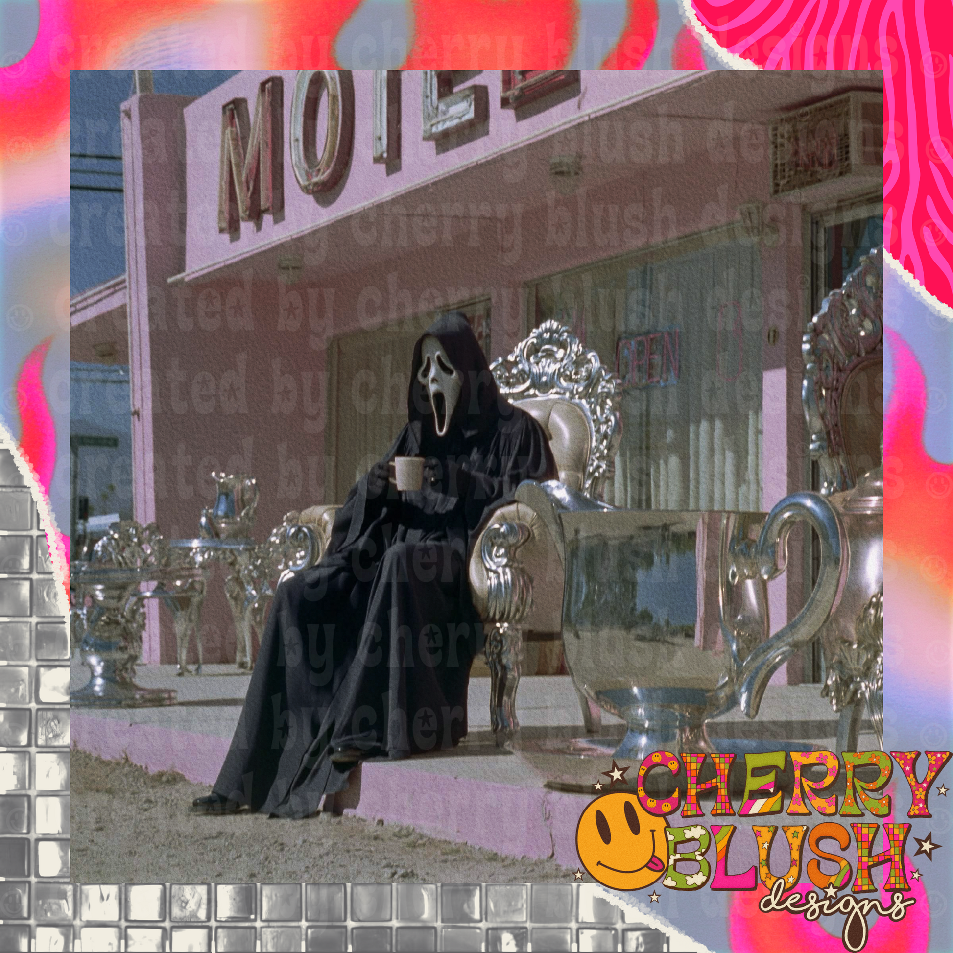 Retro Motel Morning PNG | Spooky Coffee Break Graphic | Commercial Use PNG