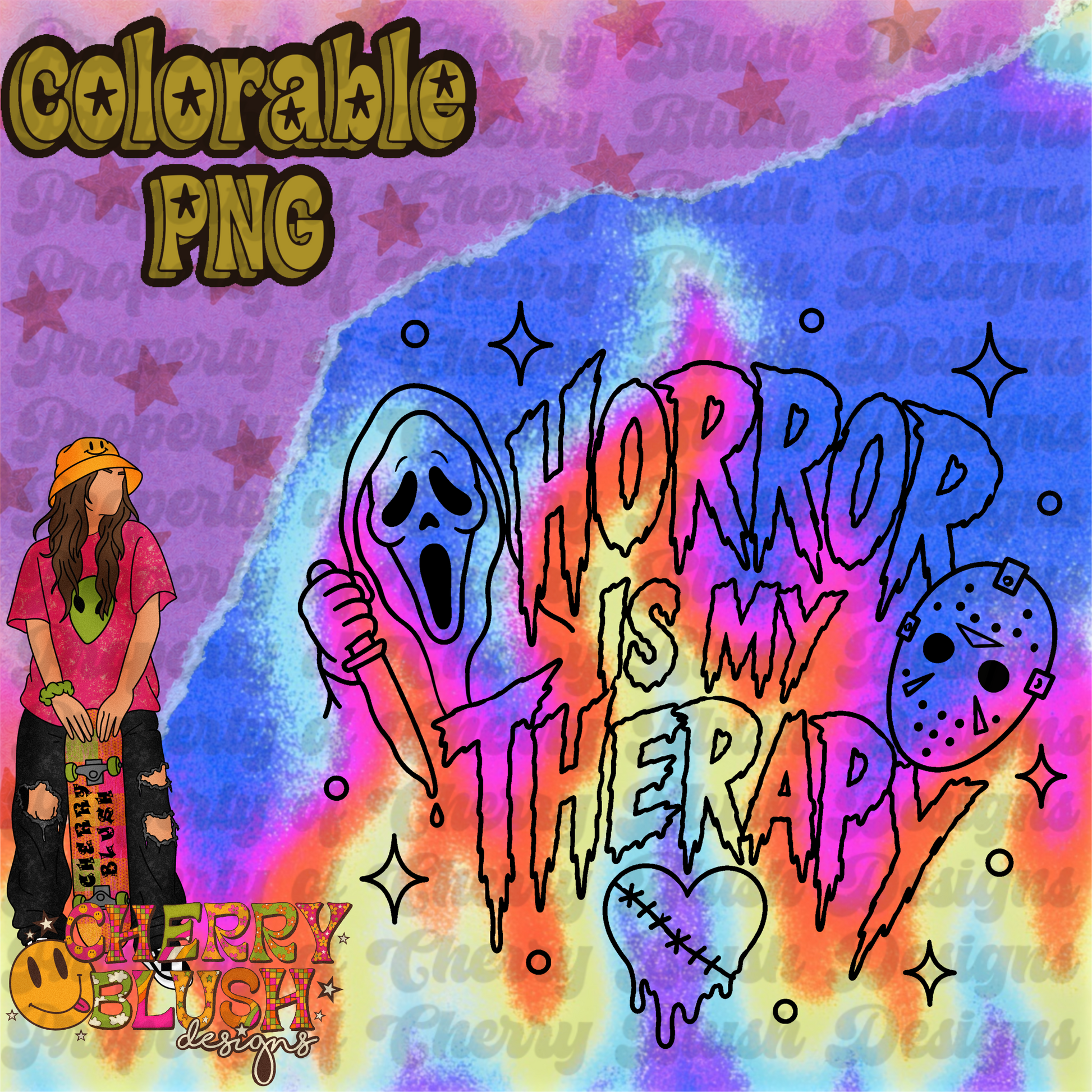 Horror is My Therapy Colorable PNG