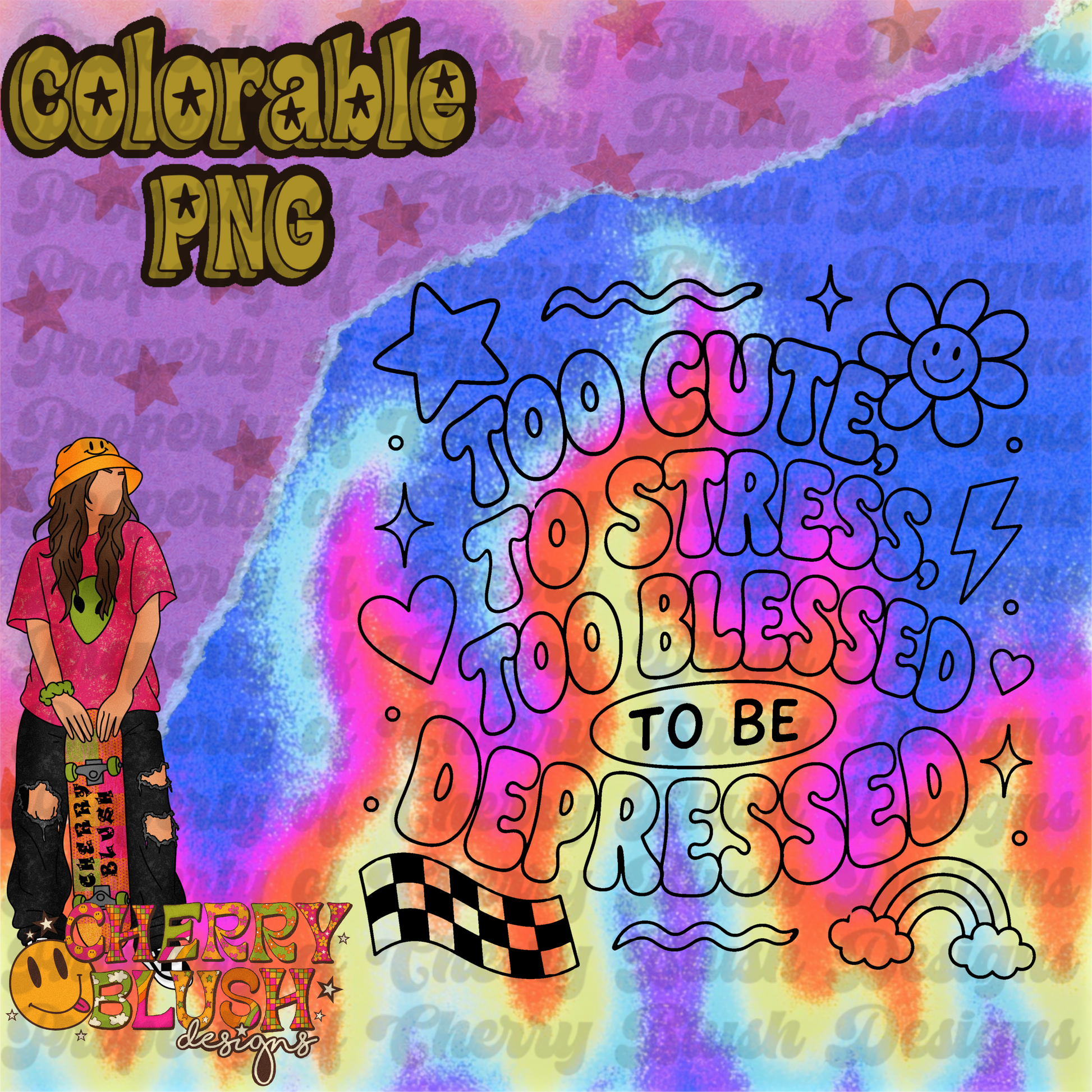 Too Cute to Stress Colorable PNG