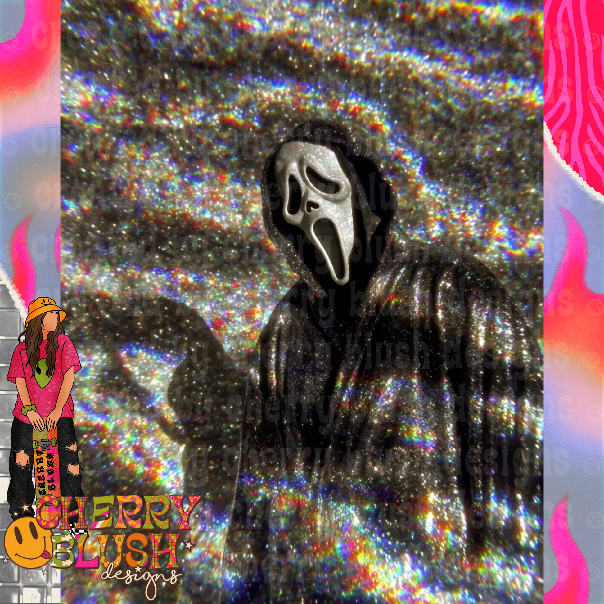 Glitter Ghost Face Mask PNG | Horror Inspired Sparkle Digital Design