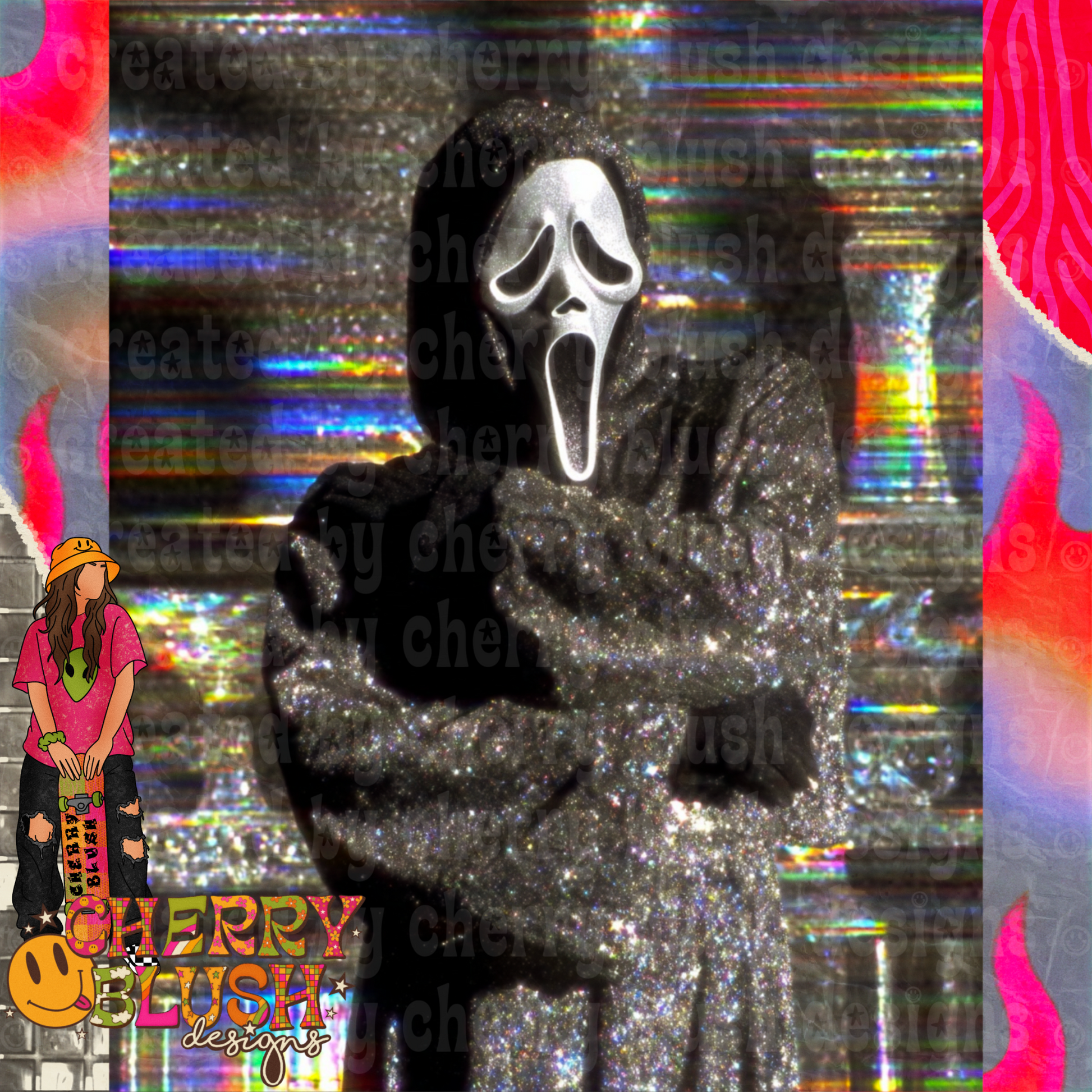 Sparkling Ghost Mask Portrait PNG | Glitter Horror Digital Download