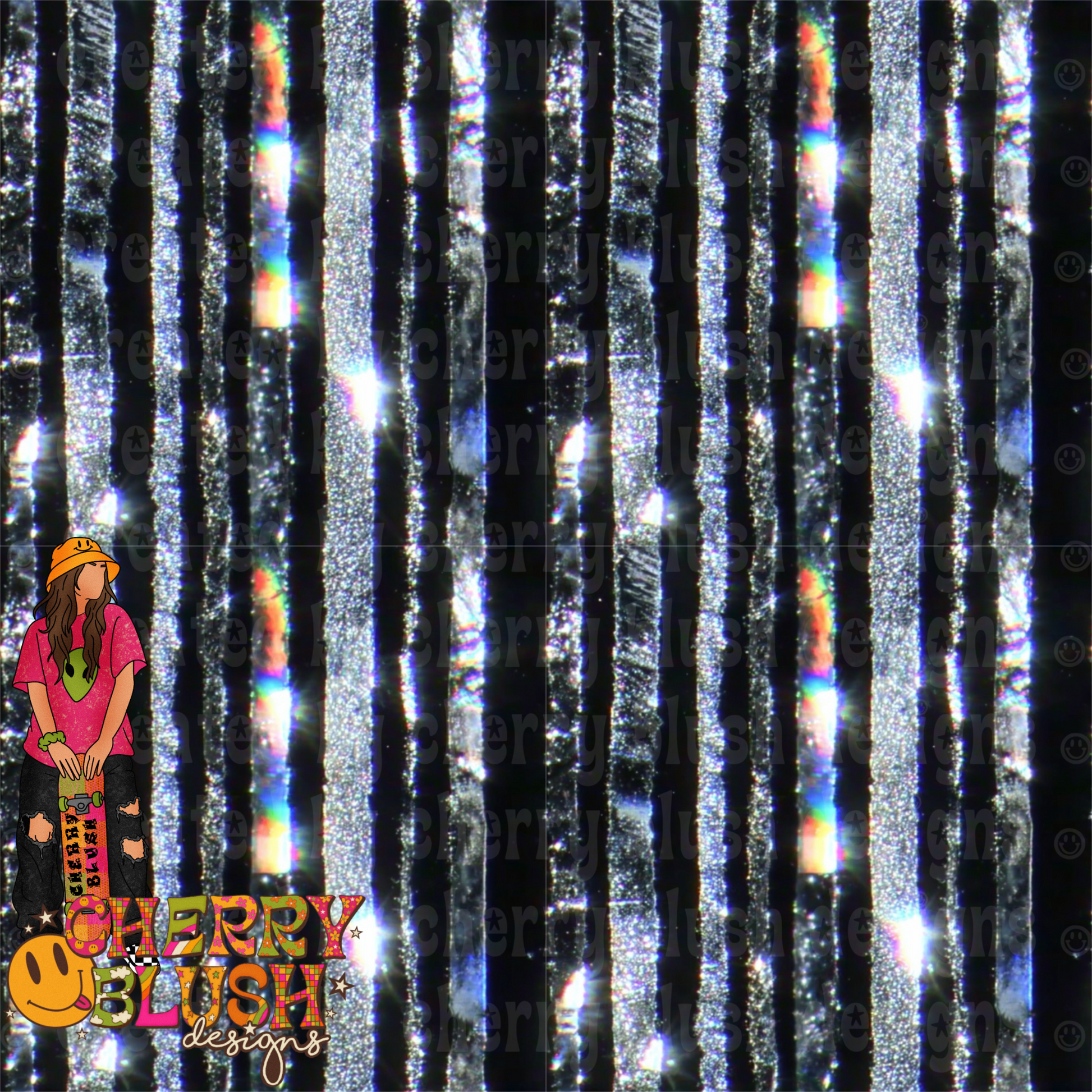 Silver Crystal Stripe Seamless PNG | Glitter Stripe Digital Paper
