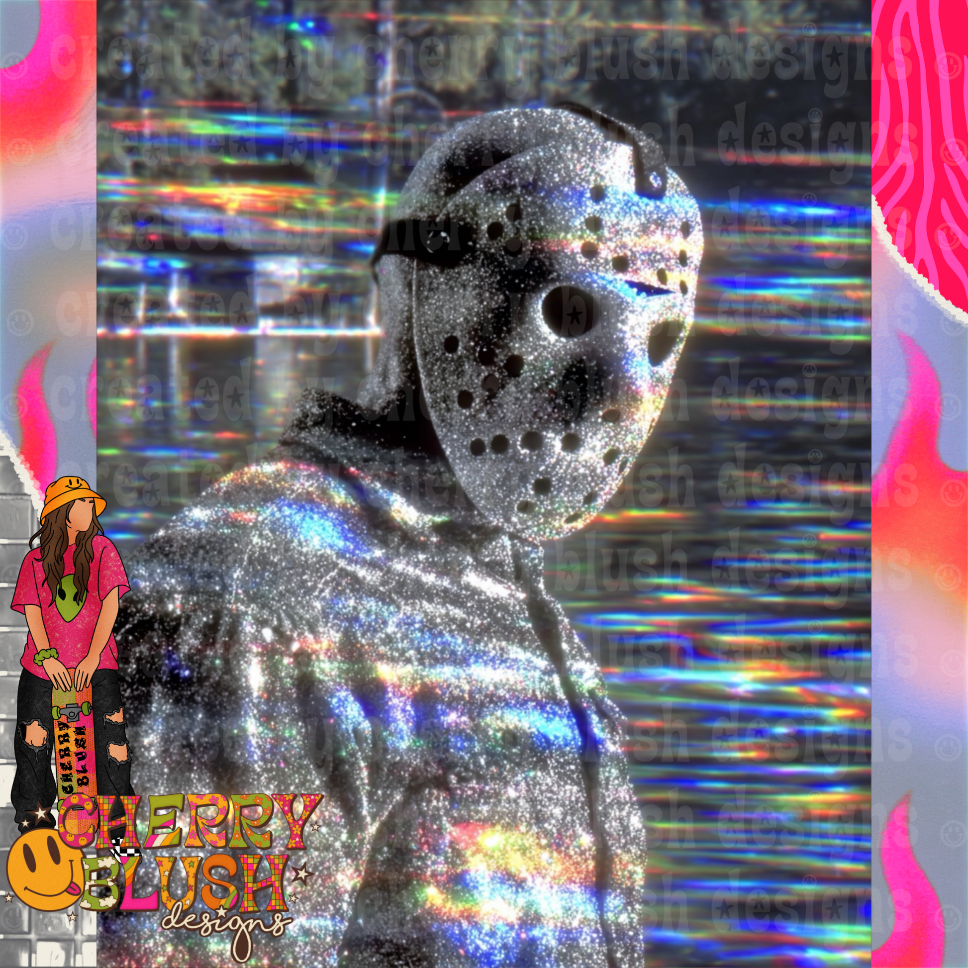Silver Hockey Mask Portrait PNG | Glitter Horror PNG Design