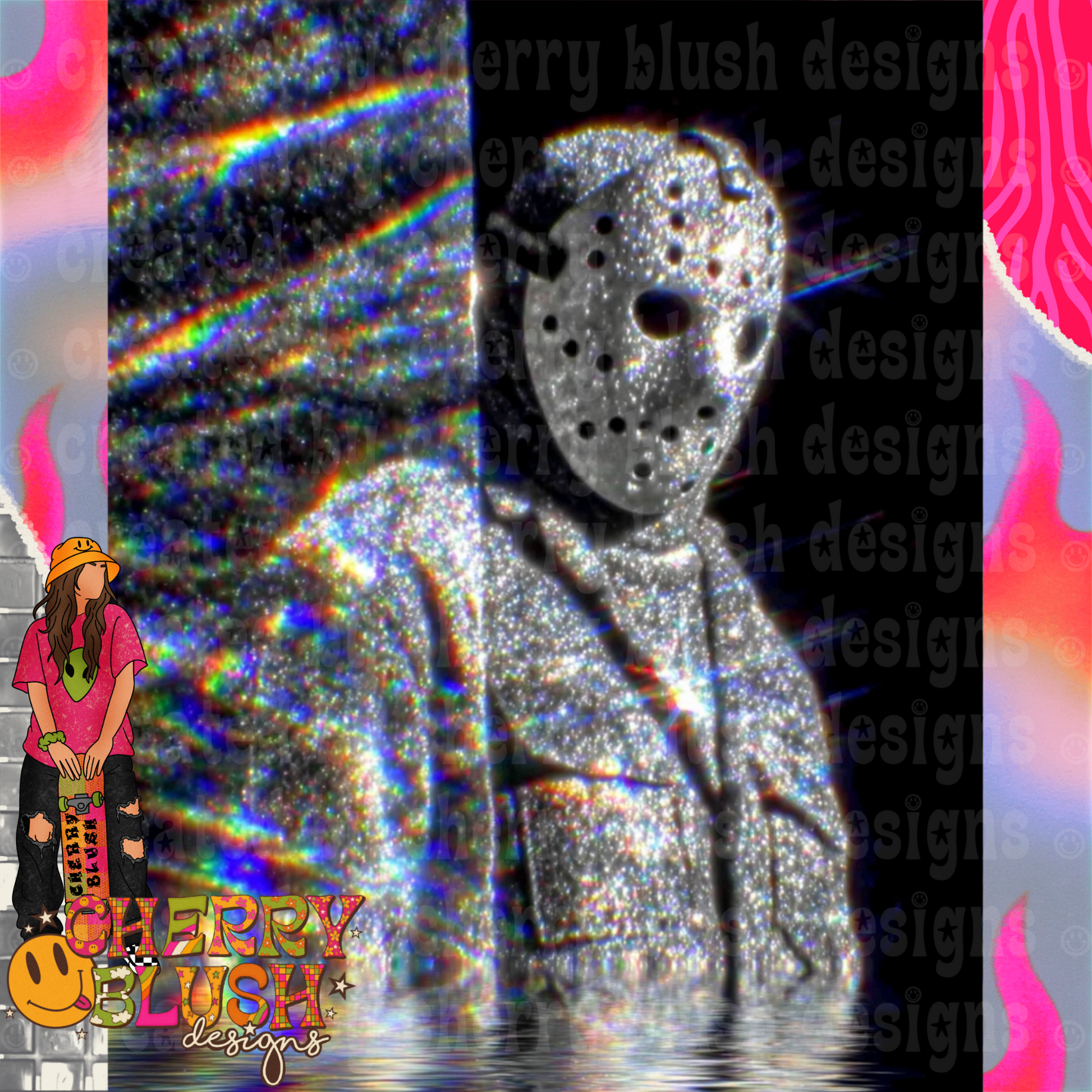 Silver Hockey Mask Portrait PNG | Horror Inspired Glitter PNG