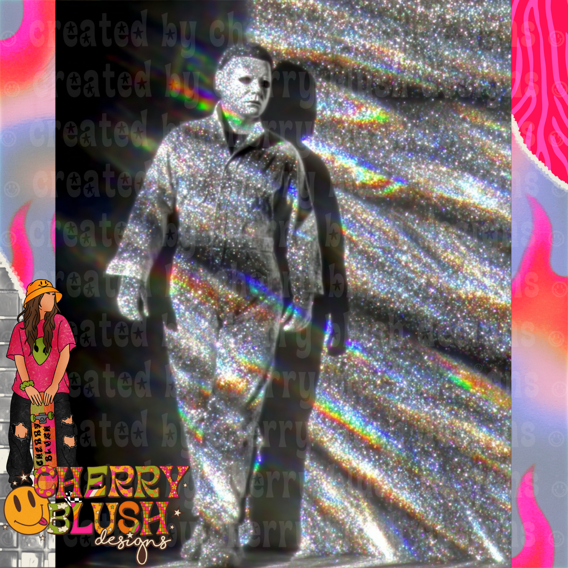 Silver Masked Figure PNG | Glitter Horror Digital Artwork
