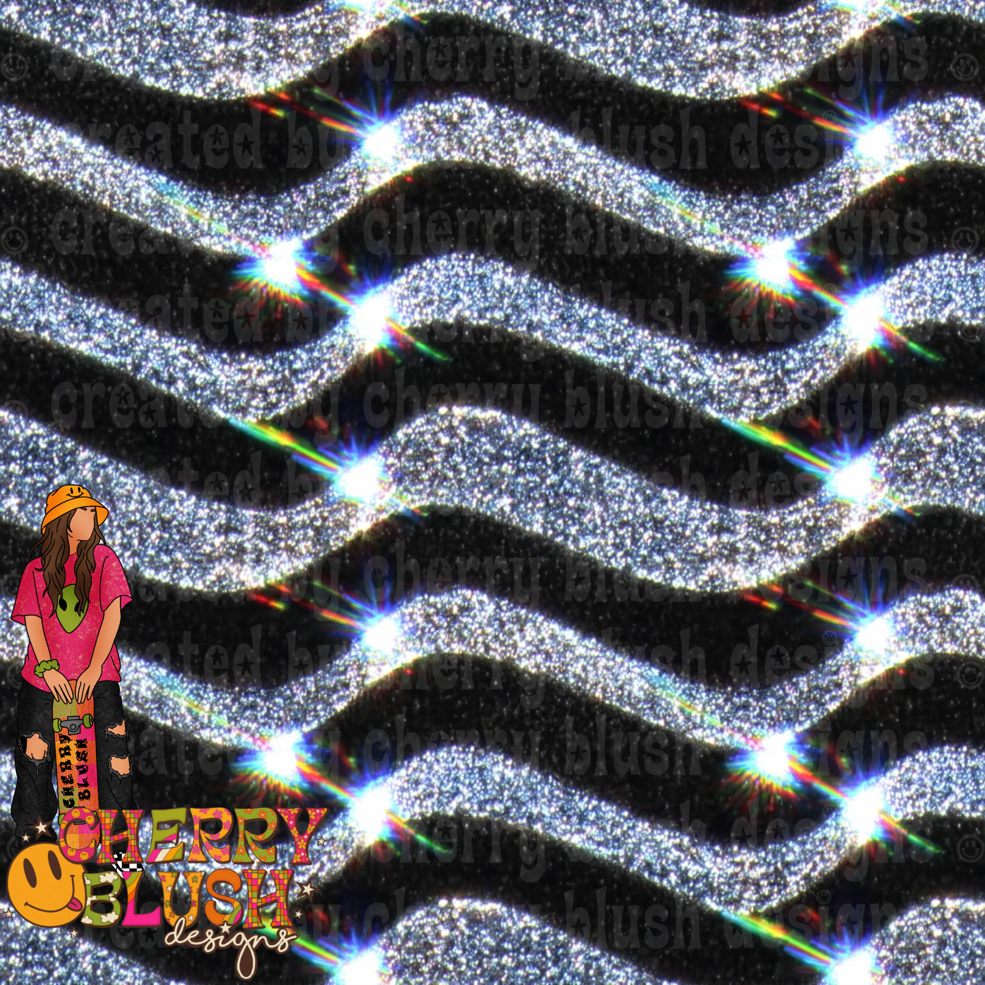 Silver Glitter Wave Seamless PNG | Luxury Diamond Digital Paper
