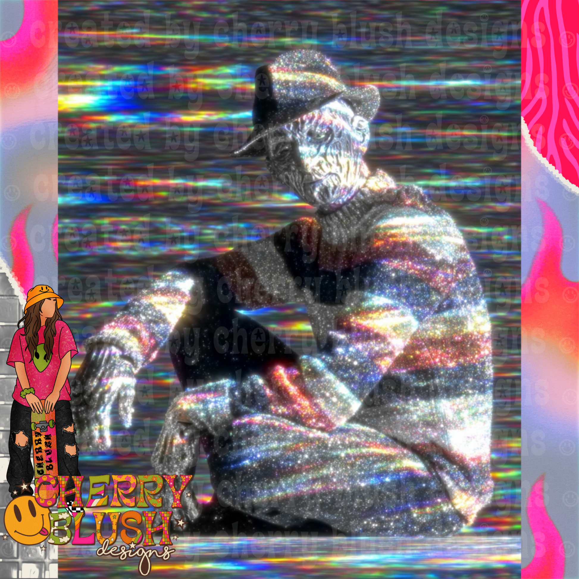 Rainbow Glitter Nightmare Figure PNG | Horror Inspired Digital PNG