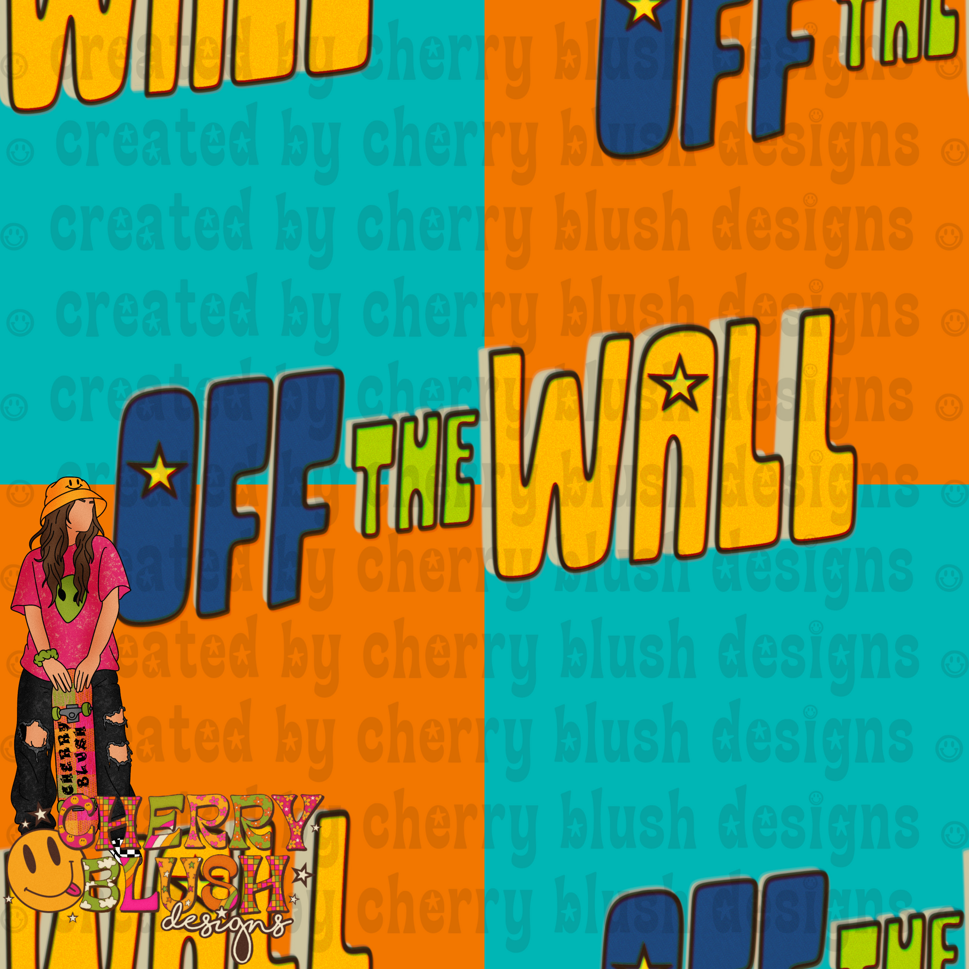 Retro Skater Seamless Pattern | Teal Orange Streetwear Design