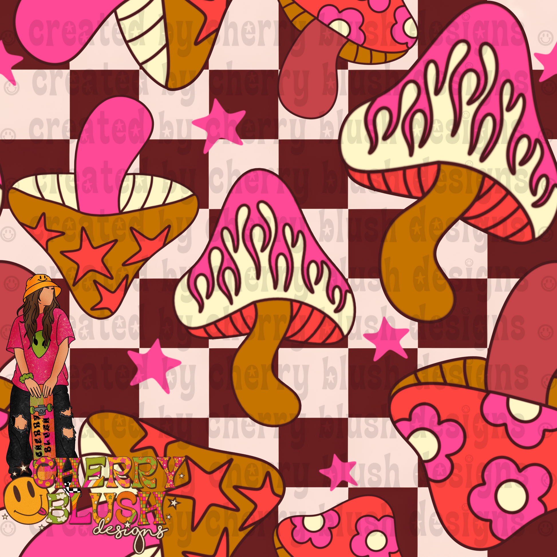 Groovy Mushroom Seamless Designs | Retro 70s Mushroom Patterns | Funky Psychedelic Seamless