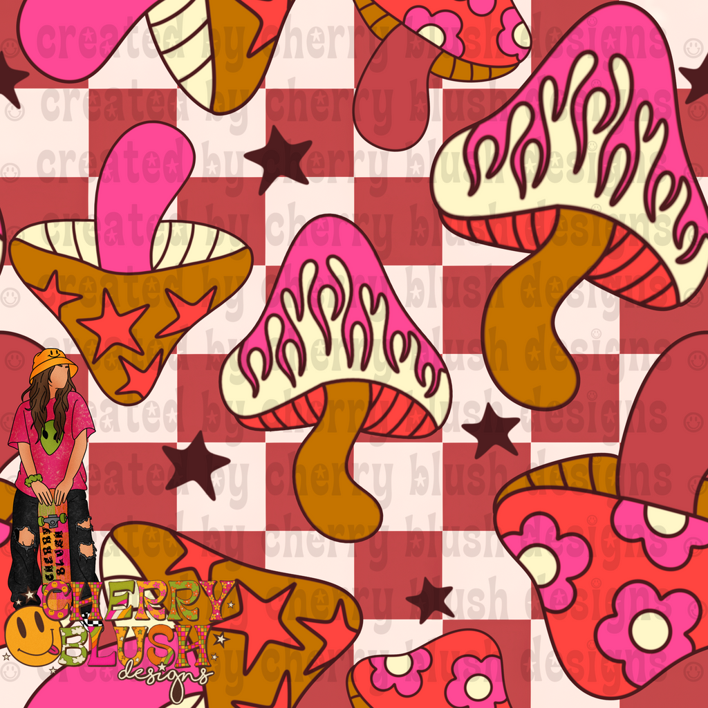 Groovy Mushroom Seamless Designs | Retro 70s Mushroom Patterns | Funky Psychedelic Seamless