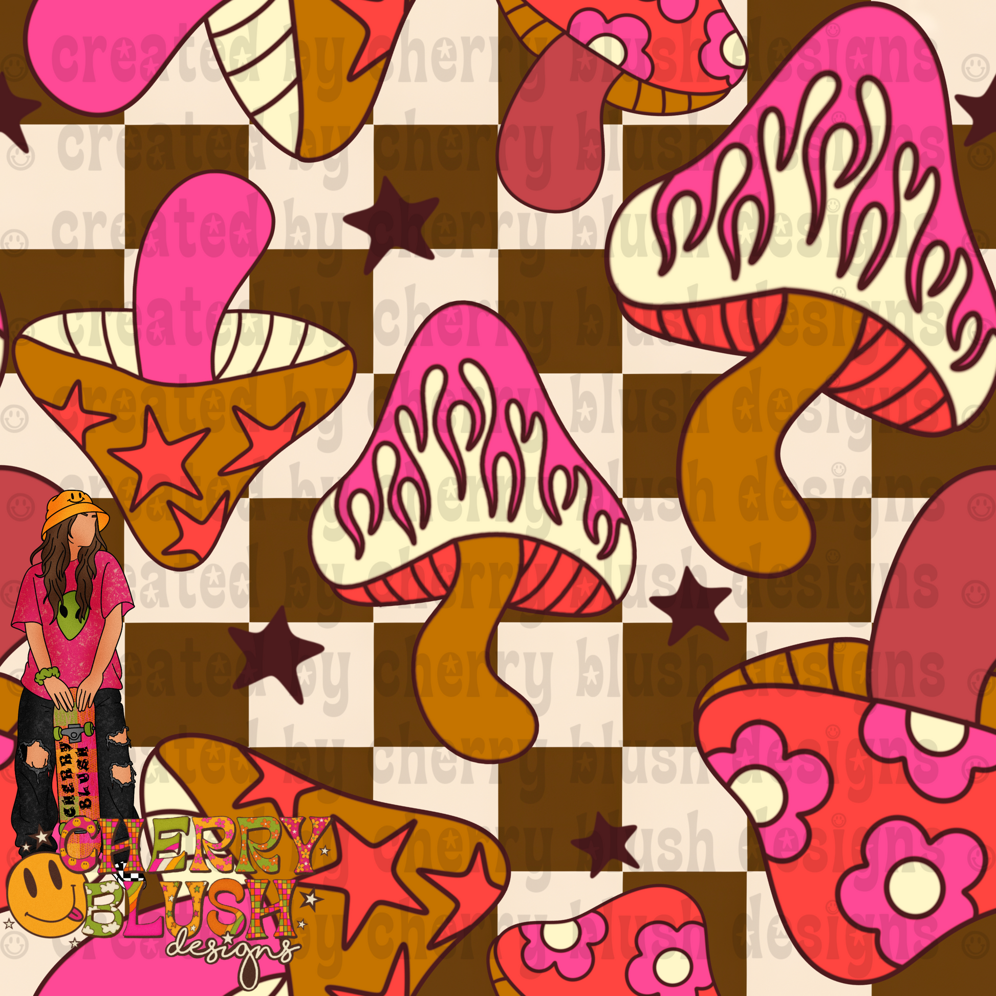 Groovy Mushroom Seamless Designs | Retro 70s Mushroom Patterns | Funky Psychedelic Seamless