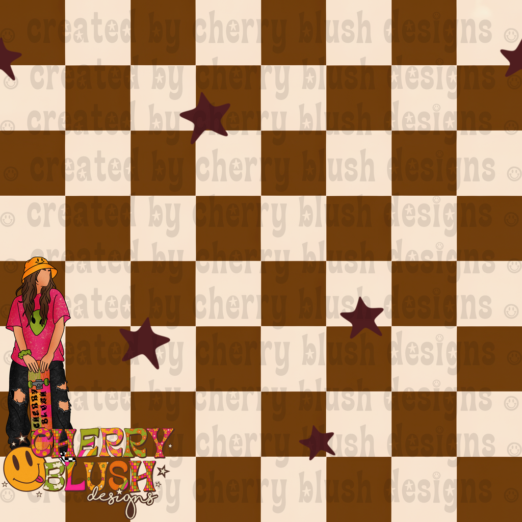 Groovy Checkerboard Seamless Designs | Retro Checkered Patterns | Mushroom Coordinating Seamless