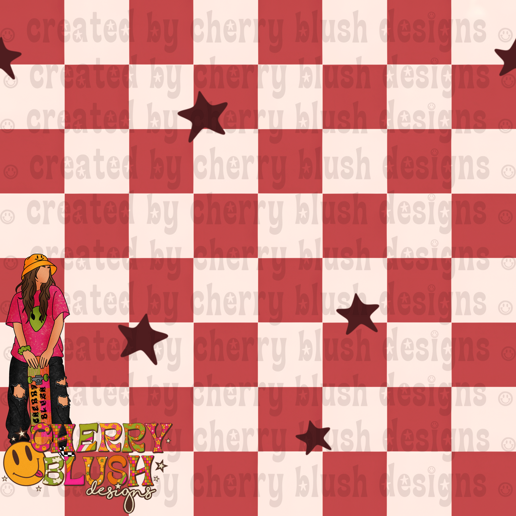 Groovy Checkerboard Seamless Designs | Retro Checkered Patterns | Mushroom Coordinating Seamless