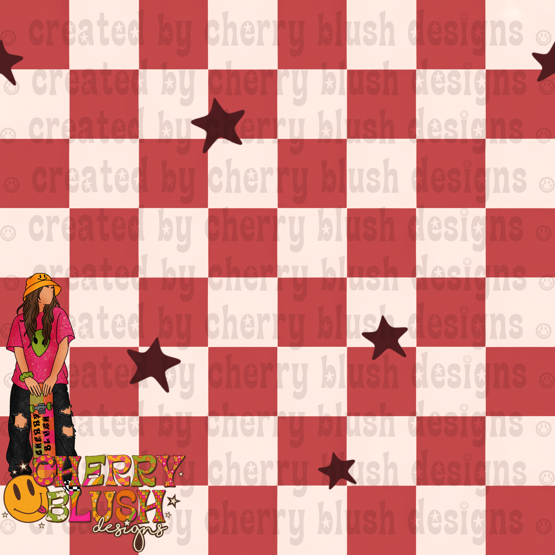Groovy Checkerboard Seamless Designs | Retro Checkered Patterns | Mushroom Coordinating Seamless