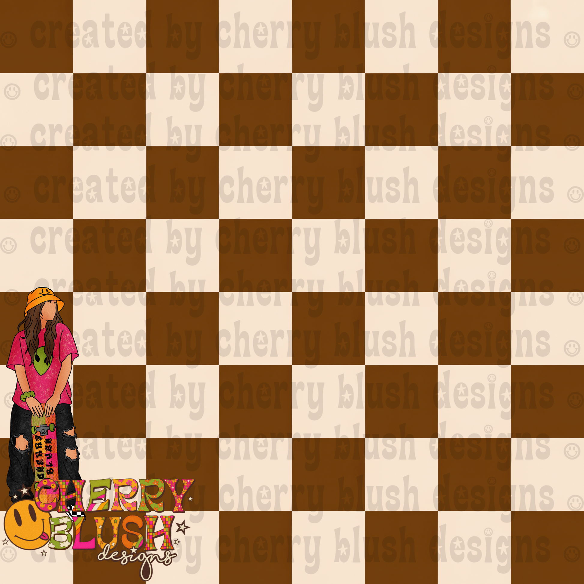 Groovy Checkerboard Seamless Designs | Retro Checkered Patterns | Mushroom Coordinating Seamless