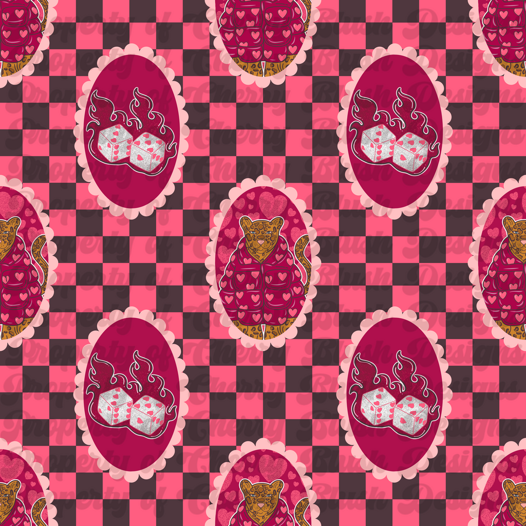 Valentine Leopard & Dice Plaid Seamless Pattern