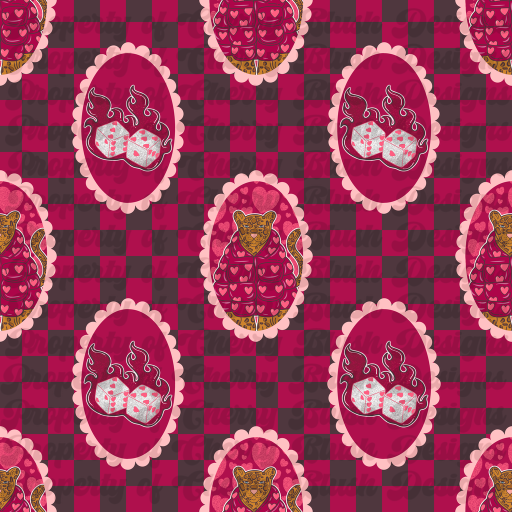 Valentine Leopard & Dice Plaid Seamless Pattern