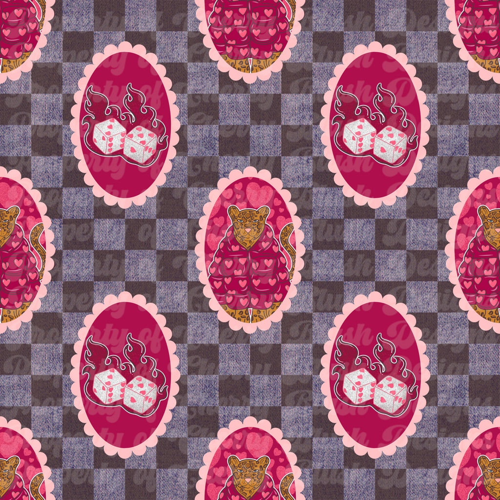 Valentine Leopard & Dice Plaid Seamless Pattern