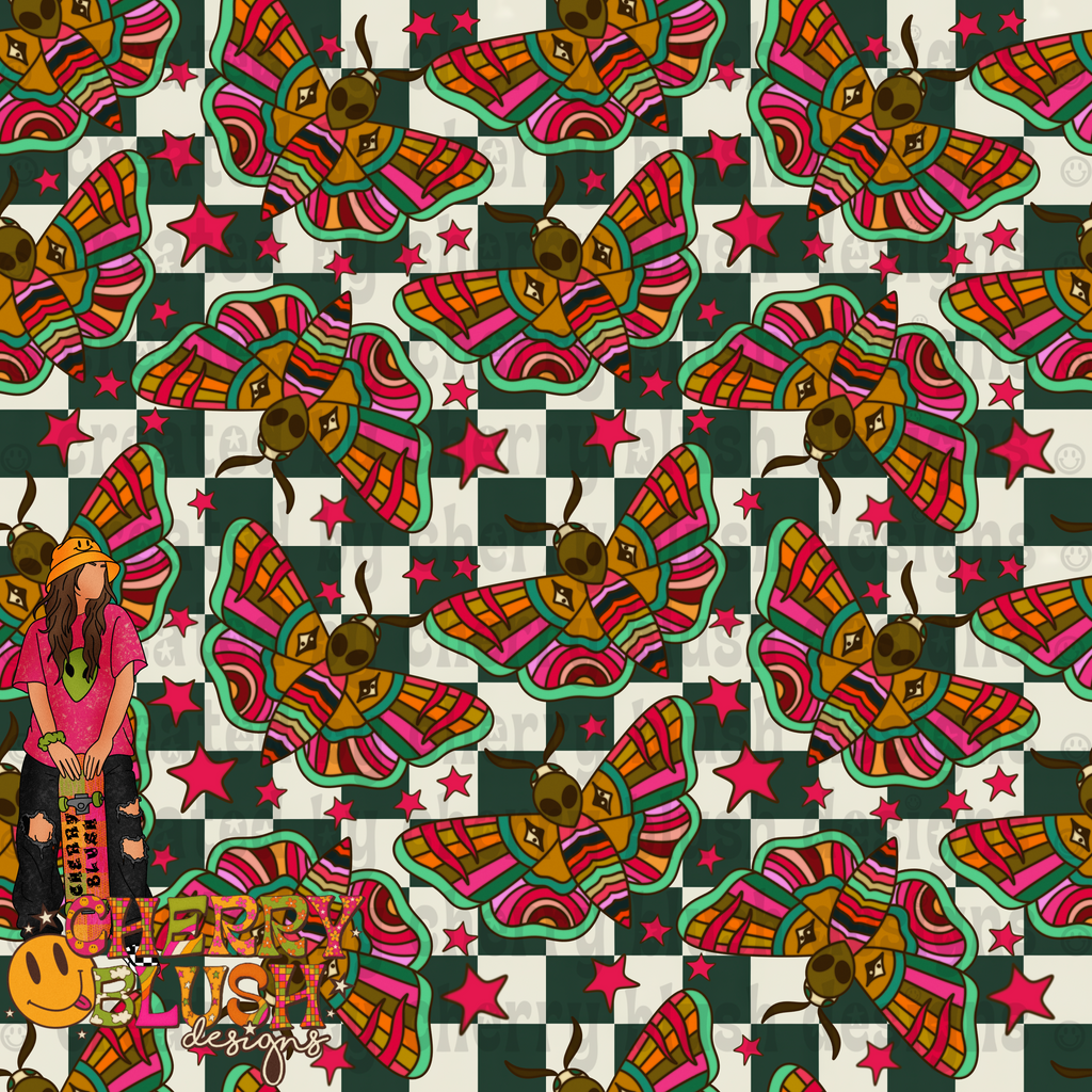 Alien Moths Seamless Design | Psychedelic Moth Graphic | Multiple Colorways