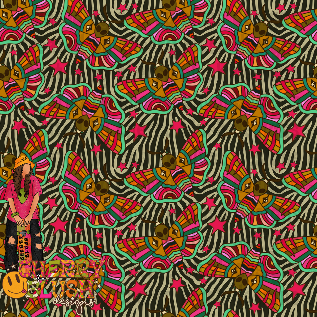 Alien Moths Seamless Design | Psychedelic Moth Graphic | Multiple Colorways