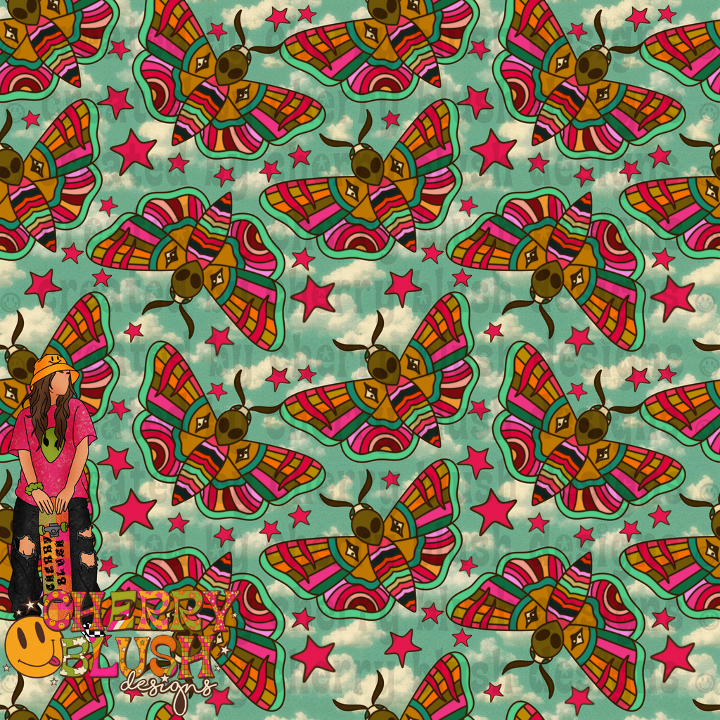 Alien Moths Seamless Design | Psychedelic Moth Graphic | Multiple Colorways