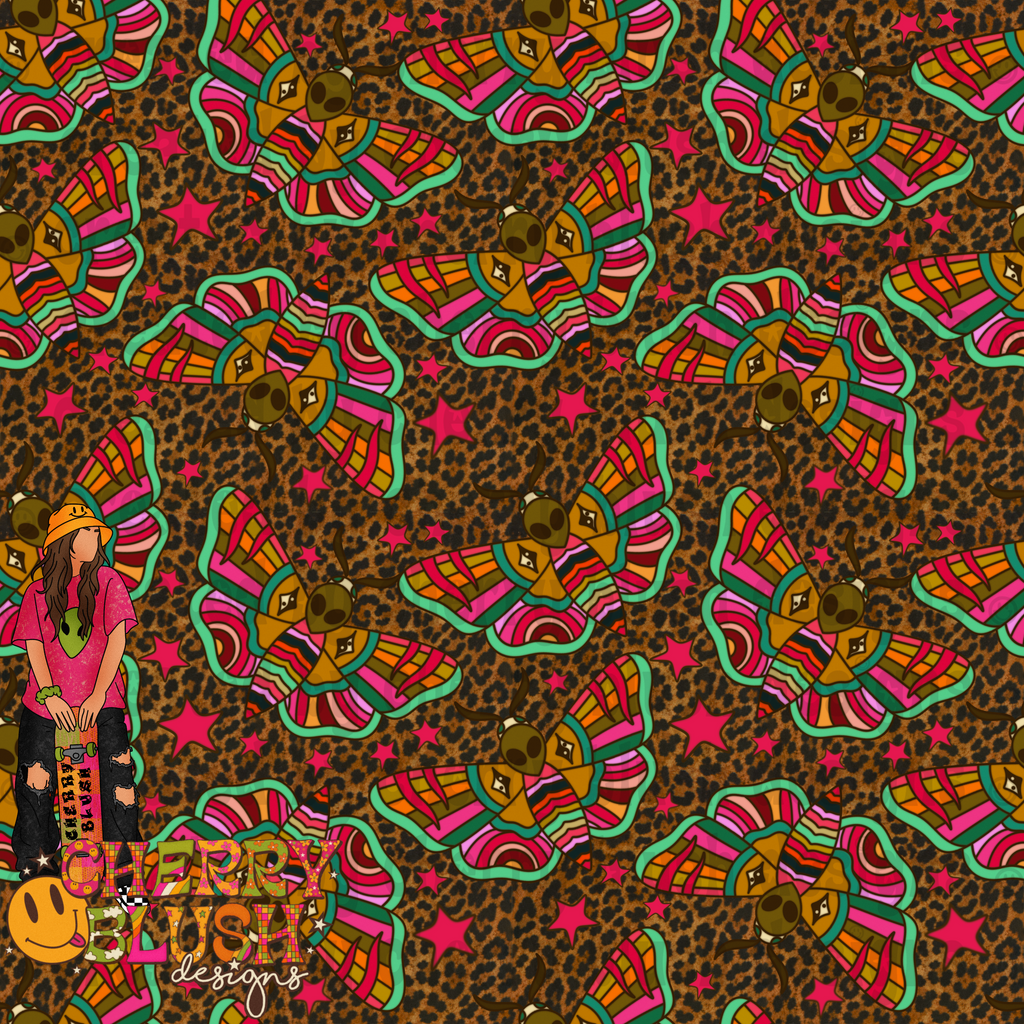 Alien Moths Seamless Design | Psychedelic Moth Graphic | Multiple Colorways
