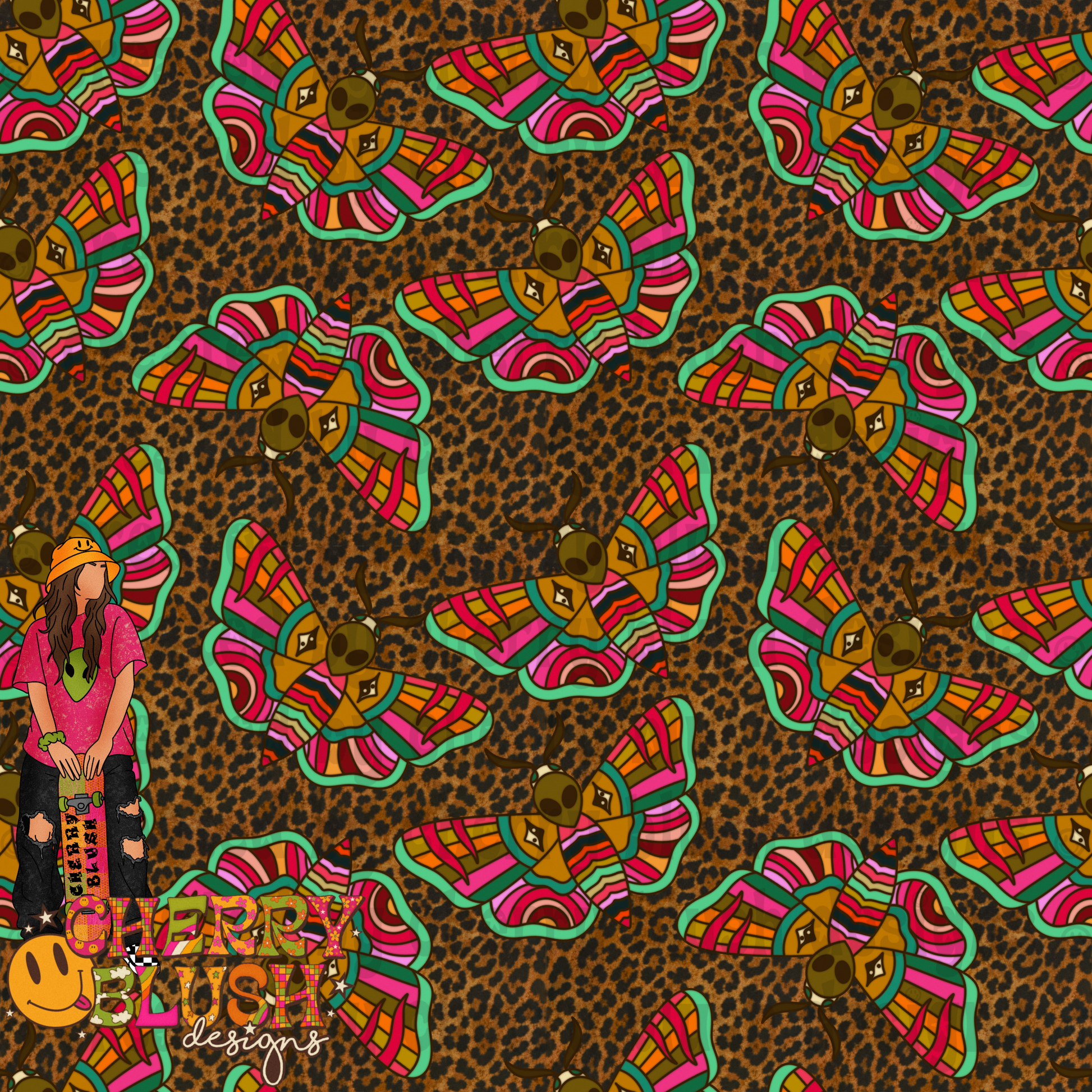 Alien Moths Seamless Design | Psychedelic Moth Graphic | Multiple Colorways