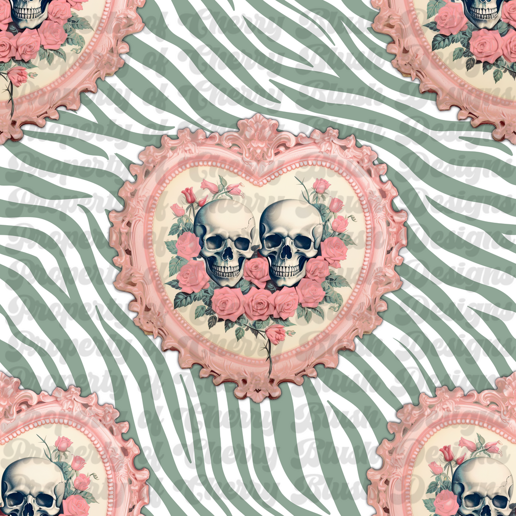 Gothic Romance Skull Heart Seamless Pattern